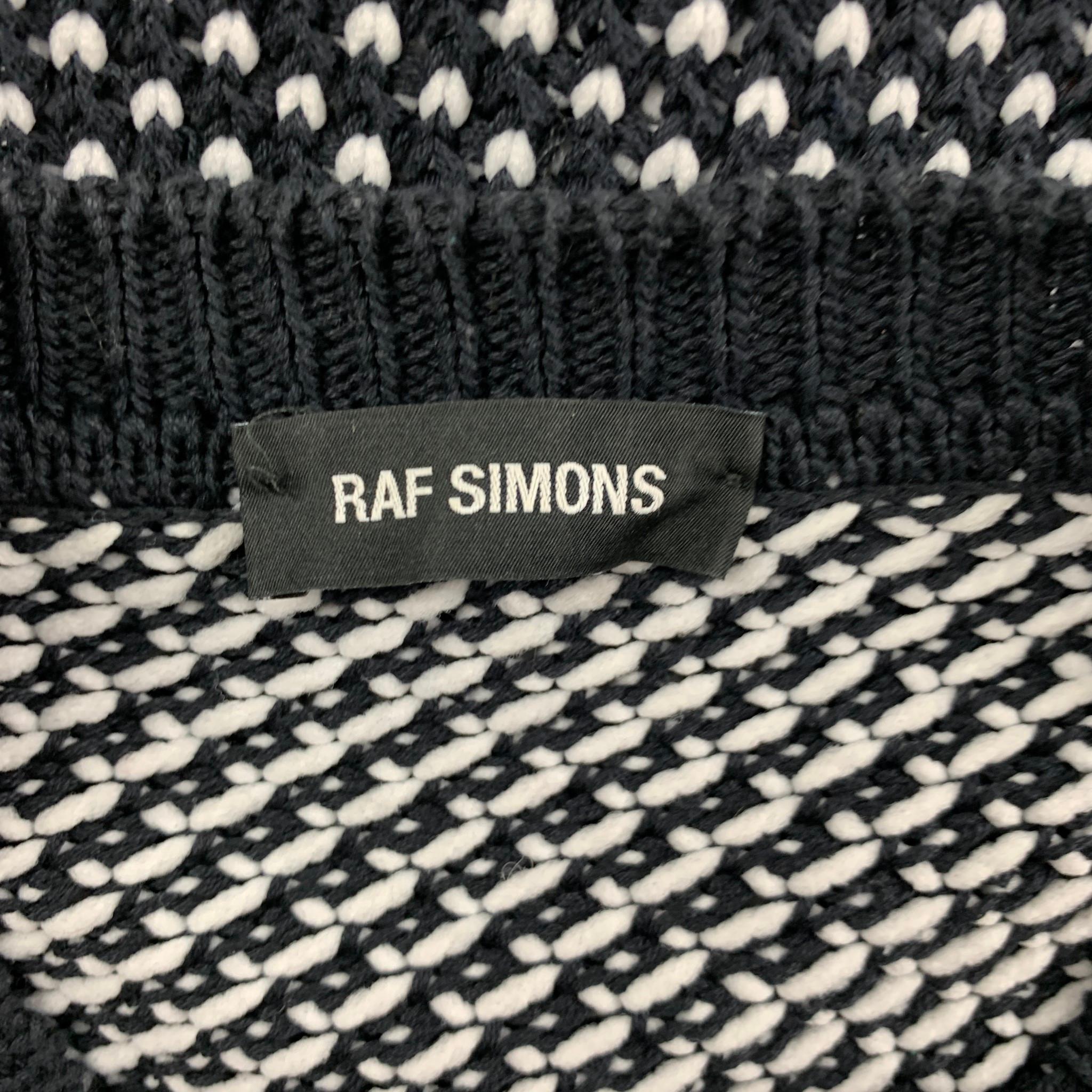 RAF SIMONS Size L Black White Knit Cotton Blend Crew-Neck Sweater 1