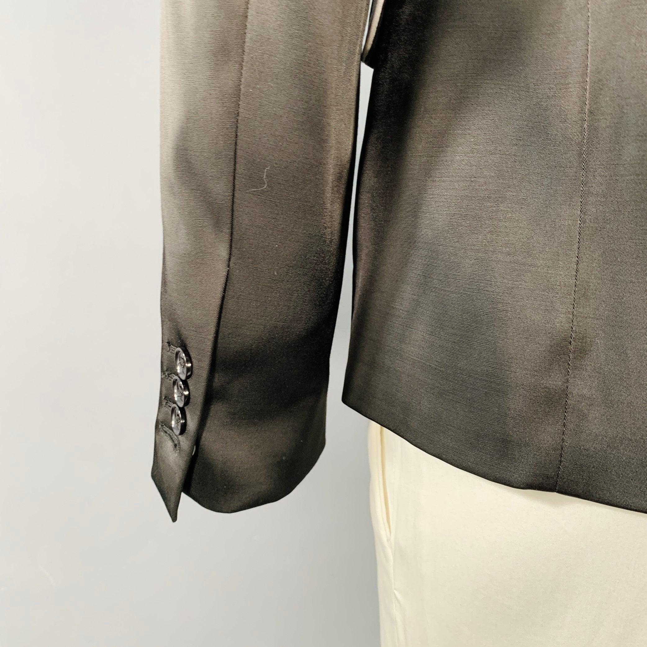 Men's RAF SIMONS Size L Black White Satin Wool Acrylic Peak Lapel Contrast Trim Sport Coat For Sale