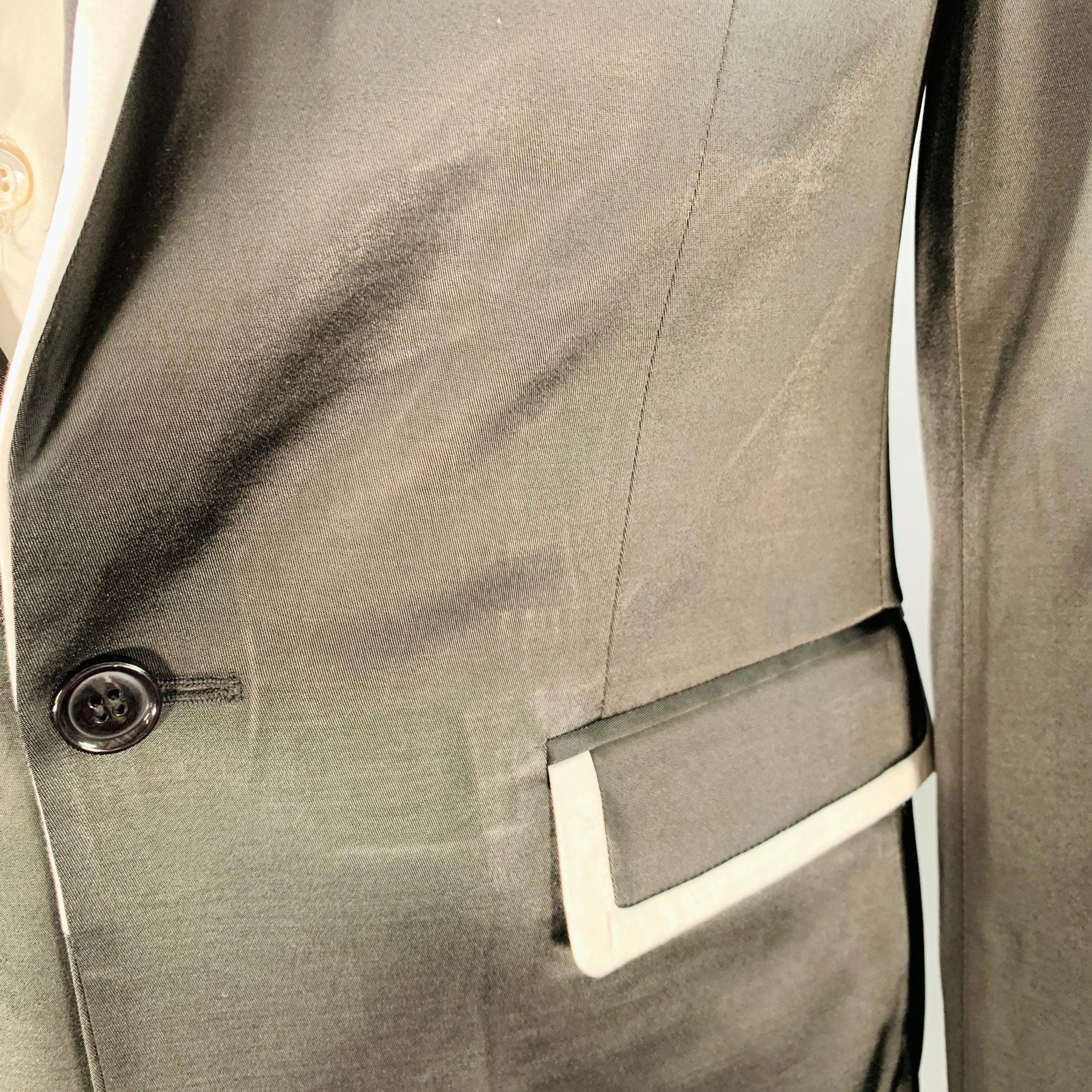 RAF SIMONS Size L Black White Satin Wool Acrylic Peak Lapel Contrast Trim Sport Coat For Sale 3