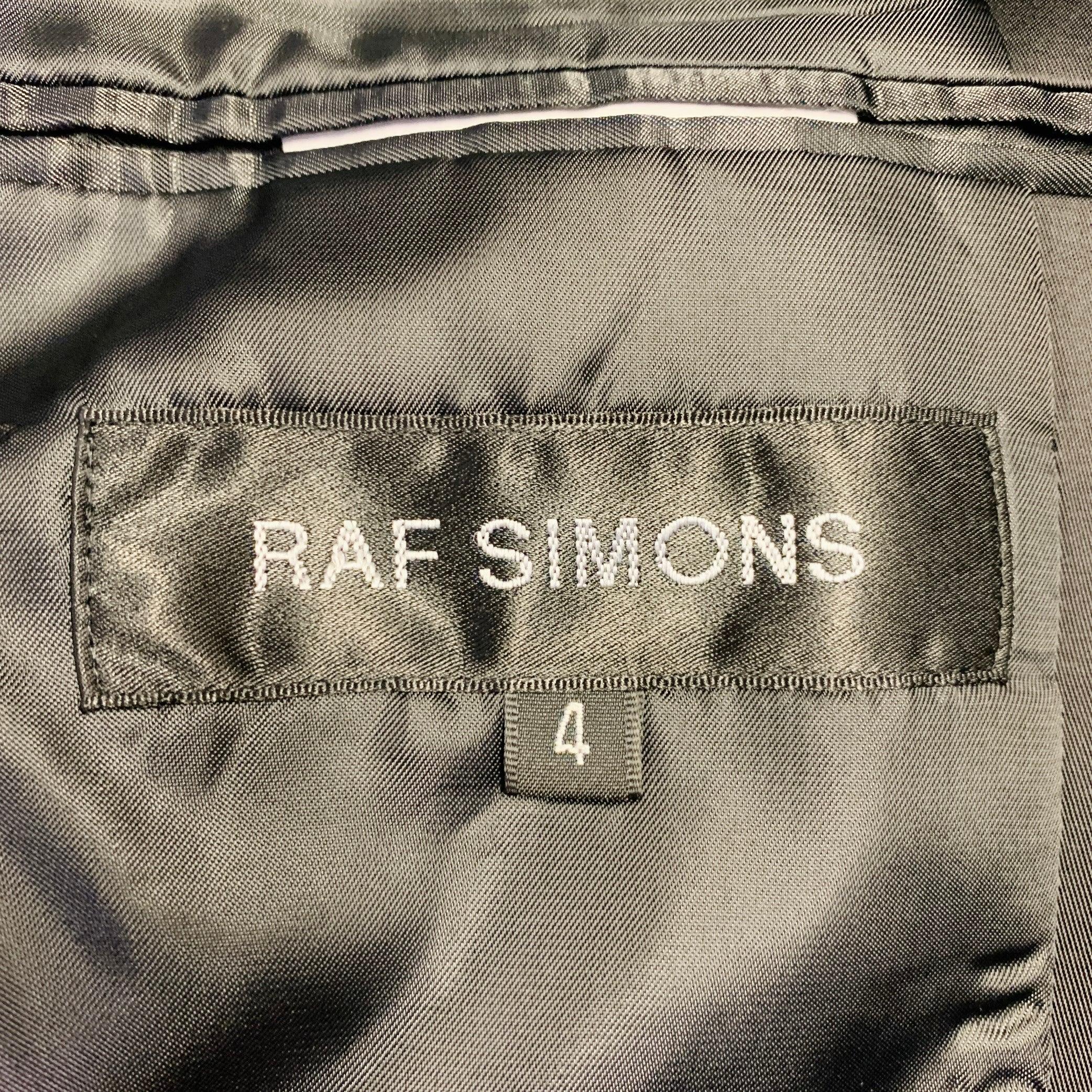 RAF SIMONS Size L Black White Satin Wool Acrylic Peak Lapel Contrast Trim Sport Coat For Sale 4