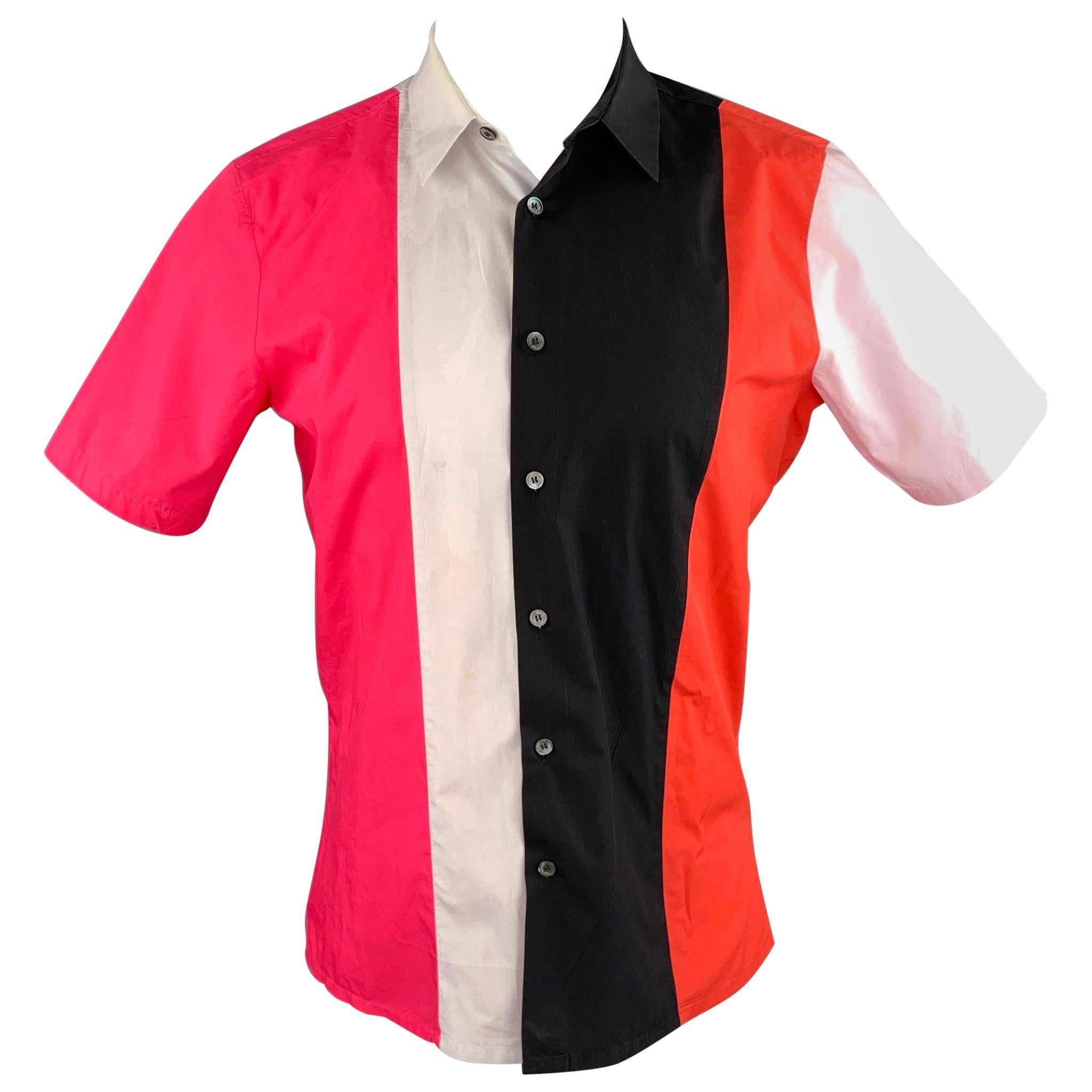 RAF SIMONS Size S Multi-Color Color Block Cotton Button Up Short Sleeve Shirt