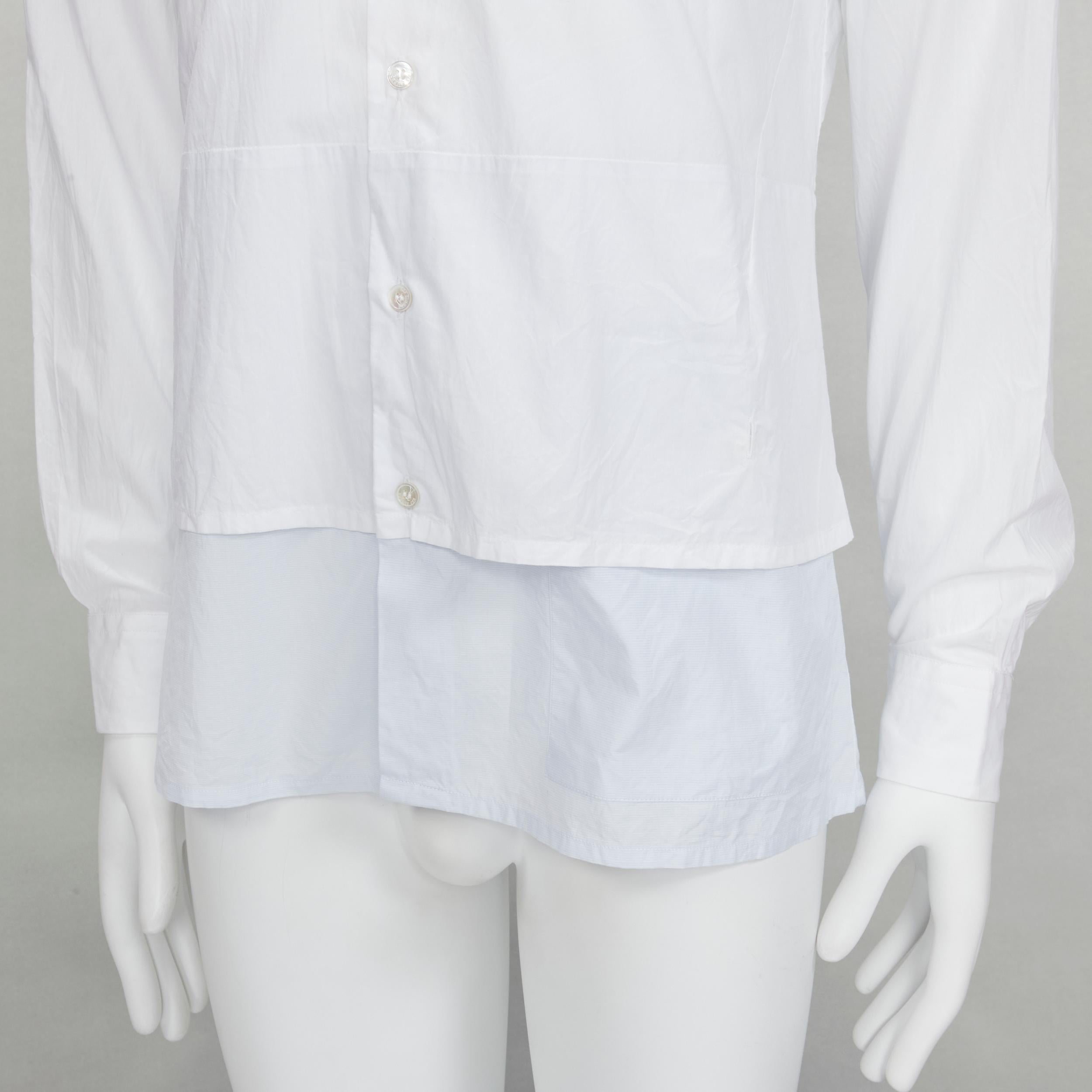 Gray RAF SIMONS white extended layered hem deconstructed shirt EU44 S For Sale
