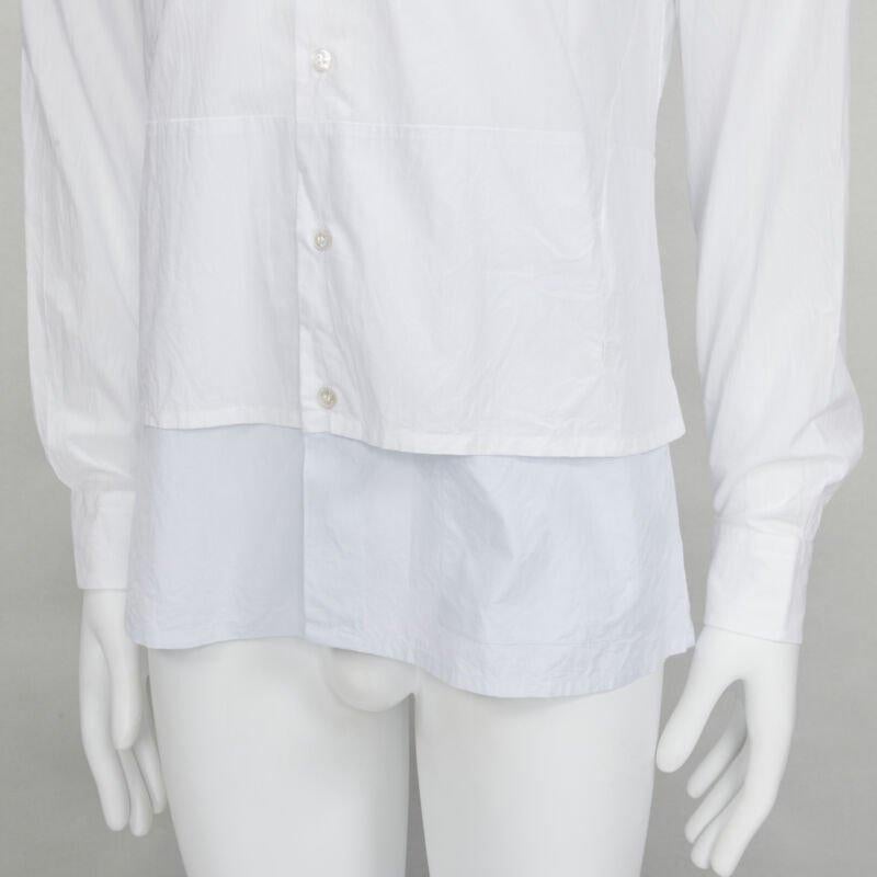 Grigio RAF SIMONS camicia bianca con orlo a strati esteso e decostruito EU44 S in vendita