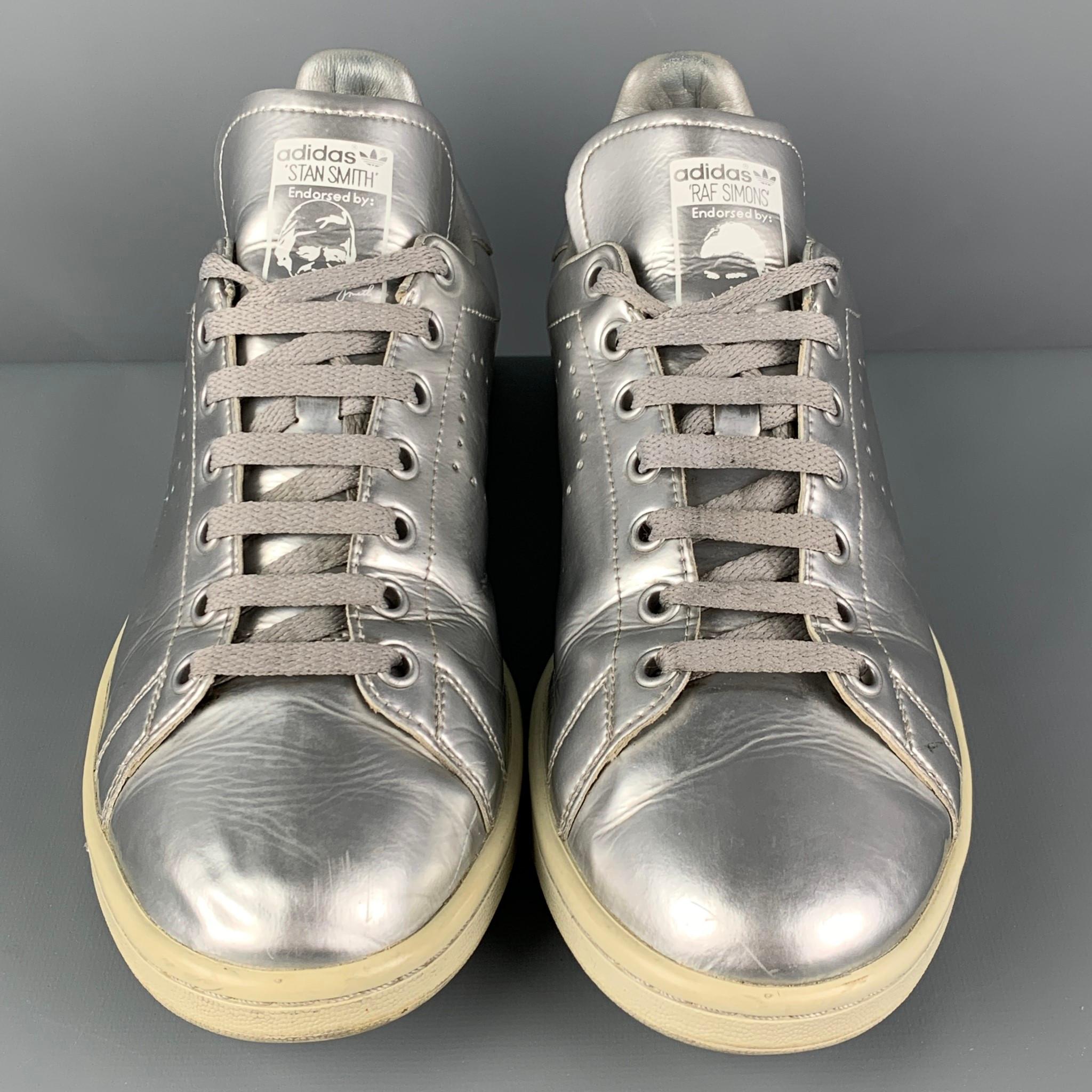 RAF SIMONS x ADIDAS Size 10 Silver Leather Sneakers In Good Condition In San Francisco, CA