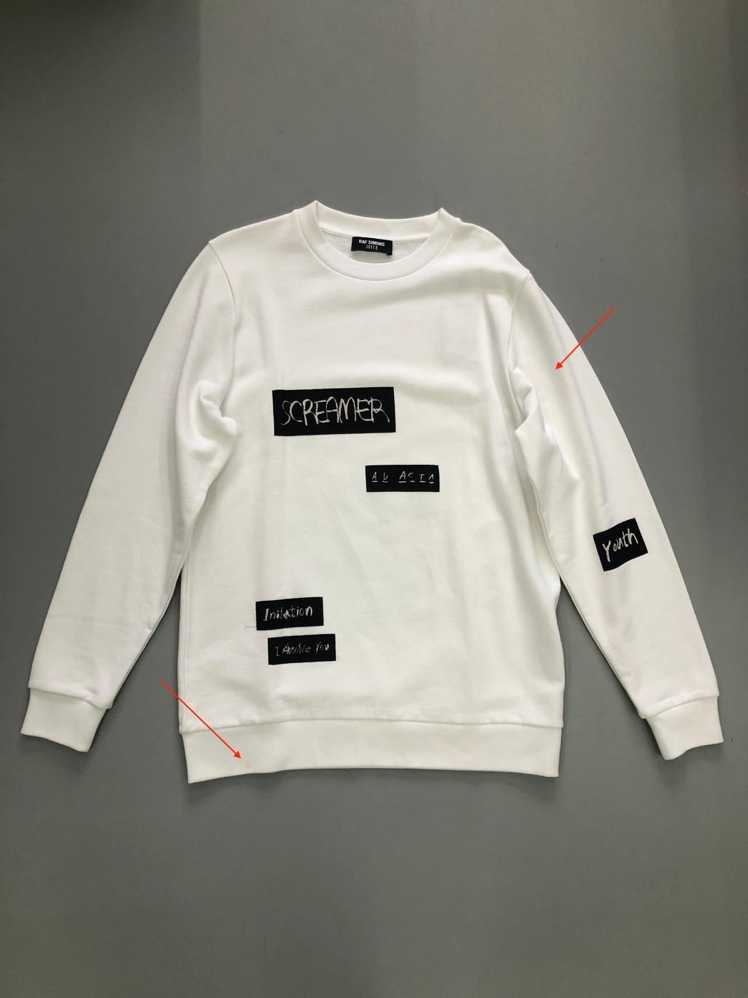 Gray RAF SIMONS X JOYCE 2015 white abstract patchwork cotton sweater pullover top S For Sale