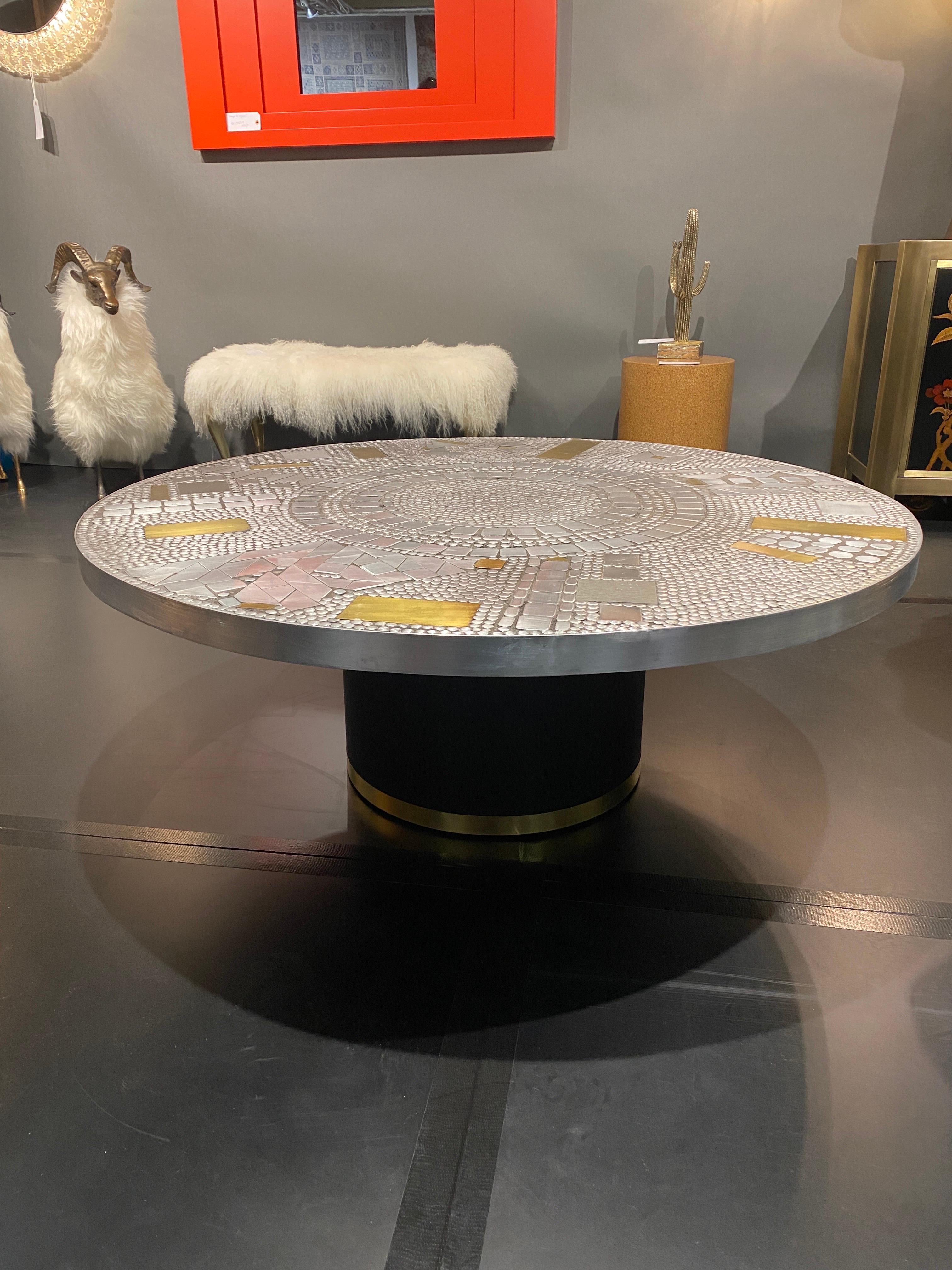 Mid-Century Modern Raf Verjans Brutalist Mosaic Aluminum Round Coffee Table