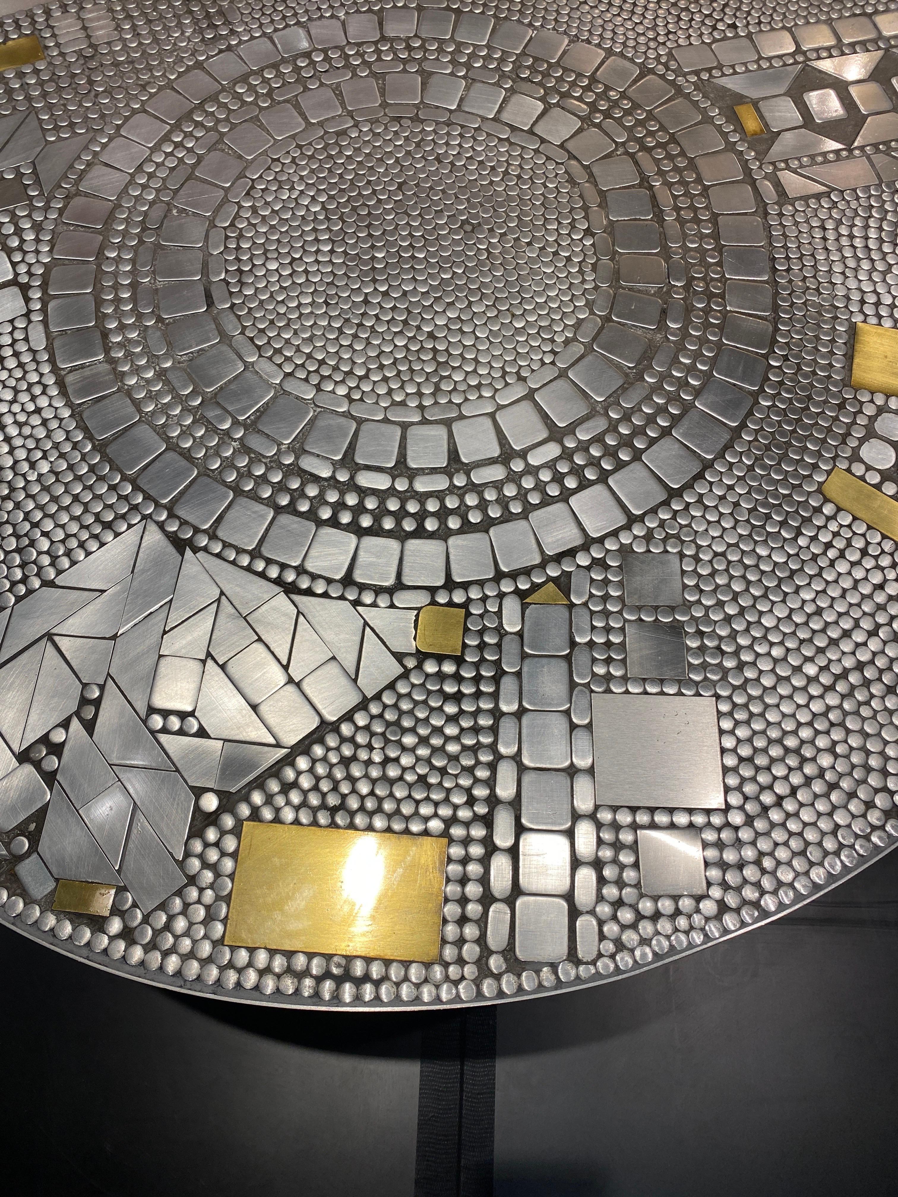 Belgian Raf Verjans Brutalist Mosaic Aluminum Round Coffee Table