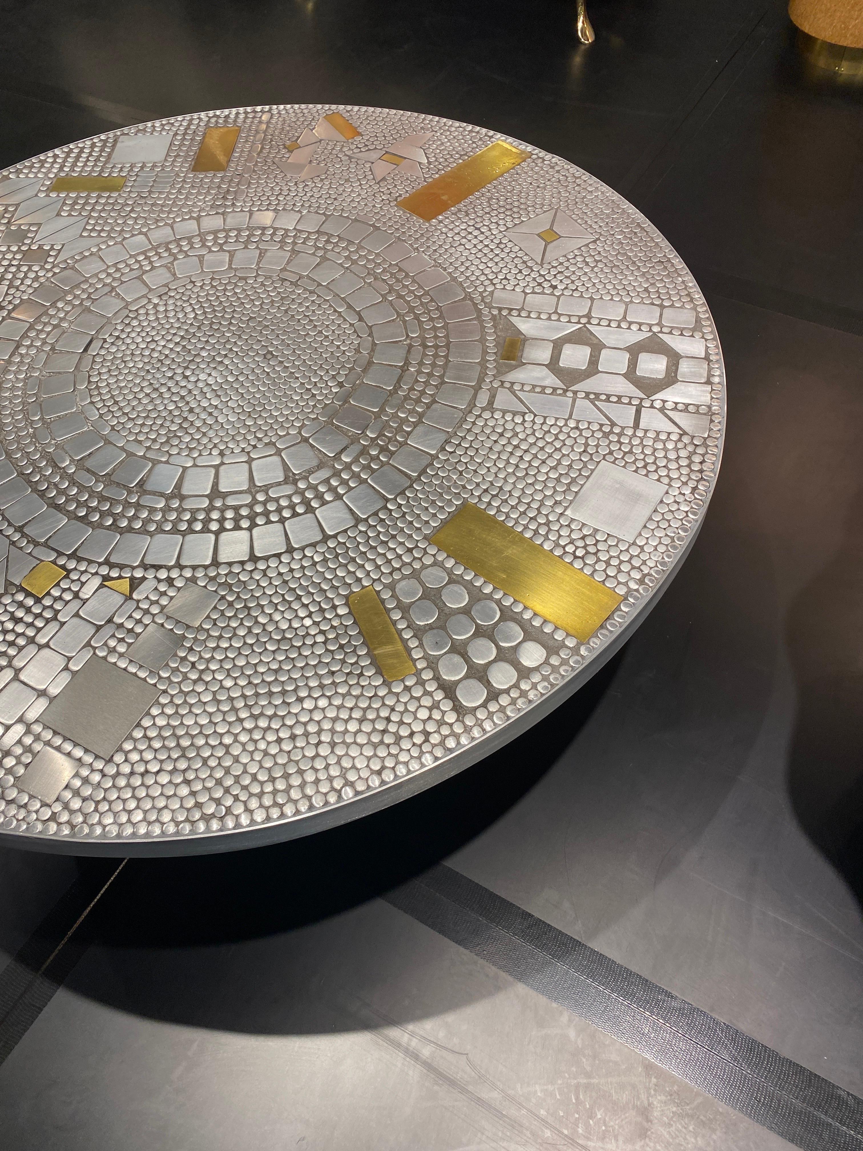 Raf Verjans Brutalist Mosaic Aluminum Round Coffee Table In Good Condition In North Hollywood, CA
