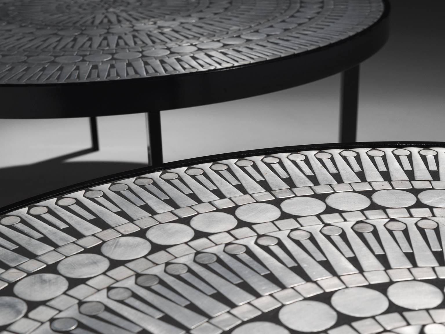 Aluminum Raf Verjans Rare Pair of Mosaic Coffee Tables