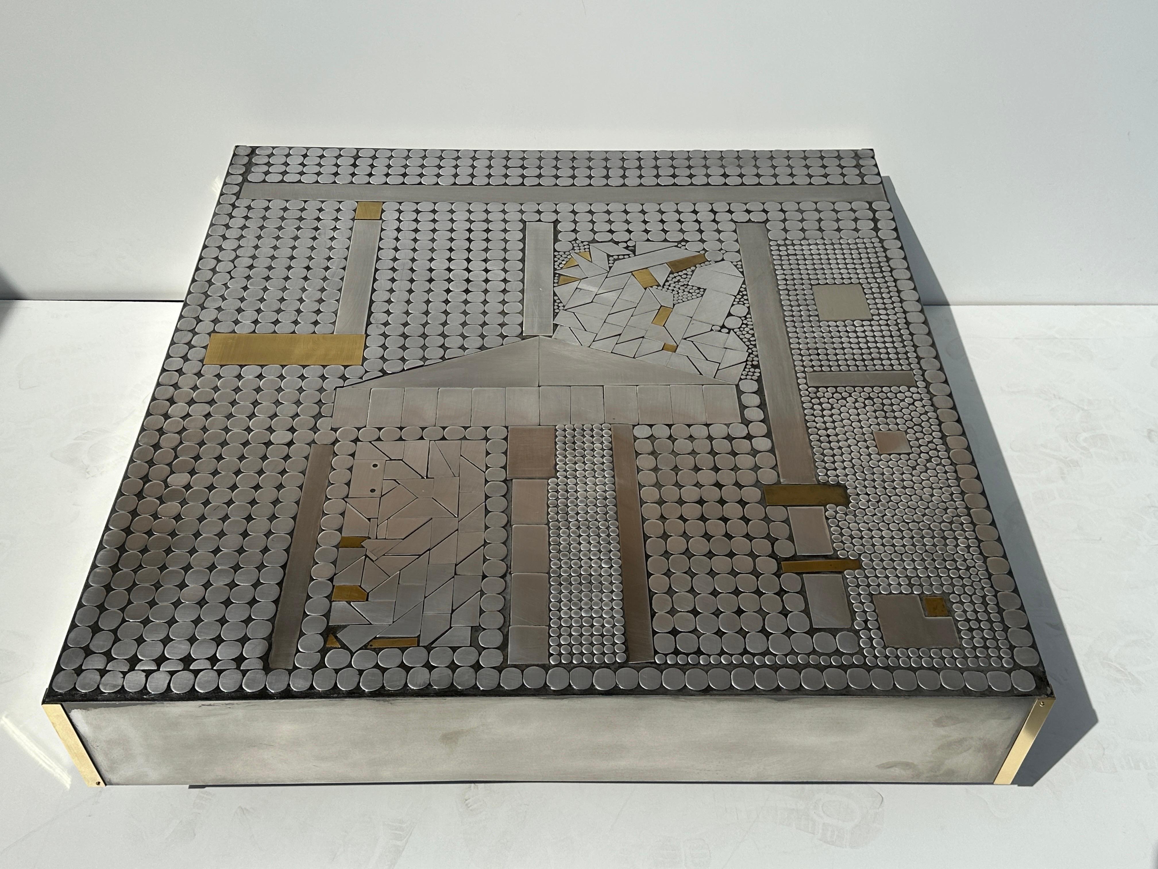 Raf Verjans Square Aluminum Mosaic Low Table For Sale 5