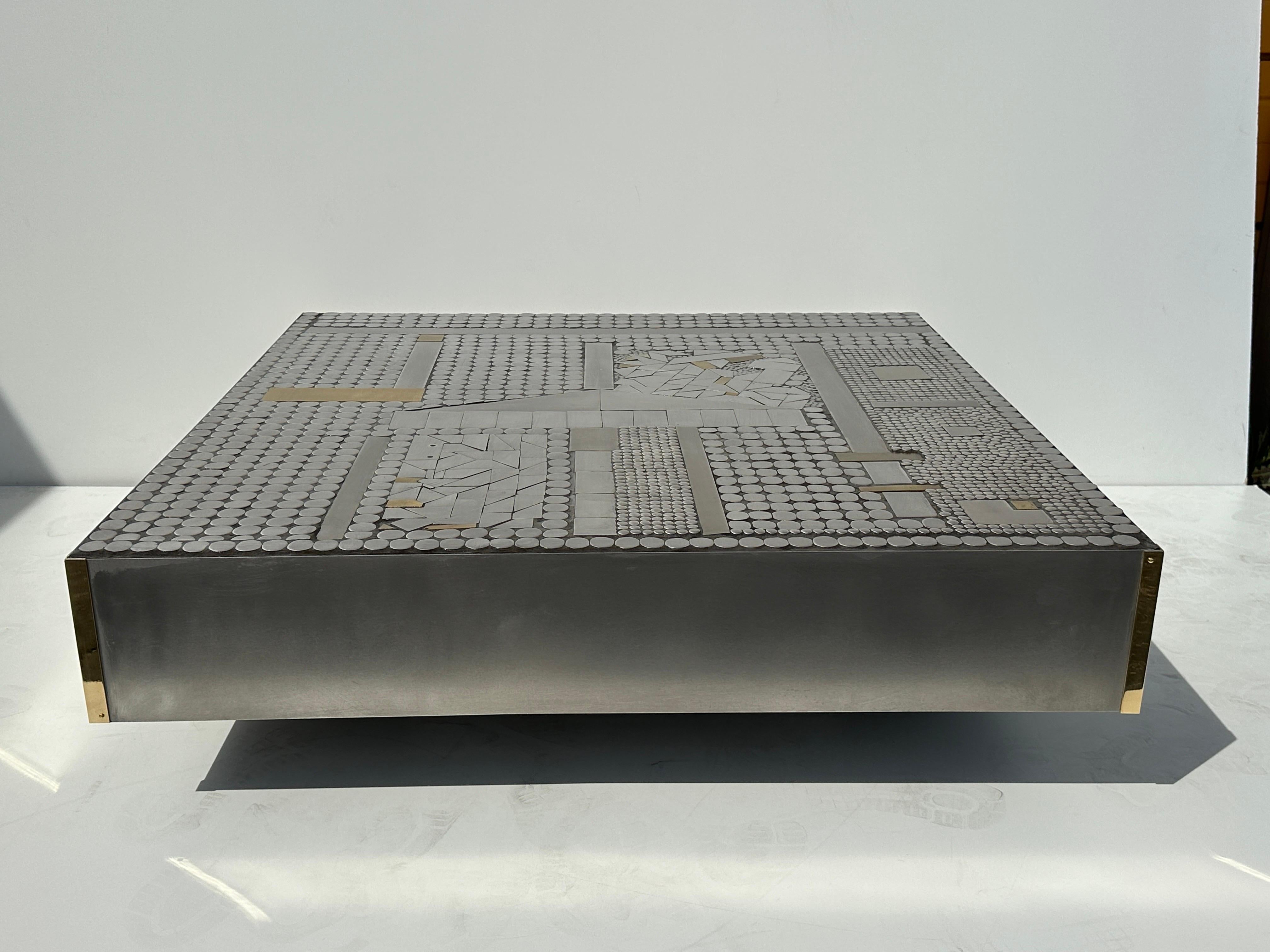 Raf Verjans Square Aluminum Mosaic Low Table For Sale 3