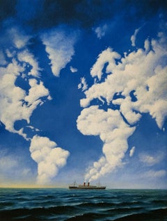 Une croisière - XXIe siècle, impression surréaliste figurative, Marine, paysage aquatique, bateau
