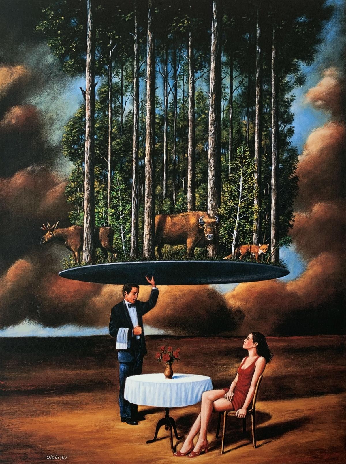 A dinner - Surrealist print, Limited edition, Established Polish artist
