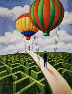 A labyrinth - Figurative Surrealist print, Vibrant colors, A couple