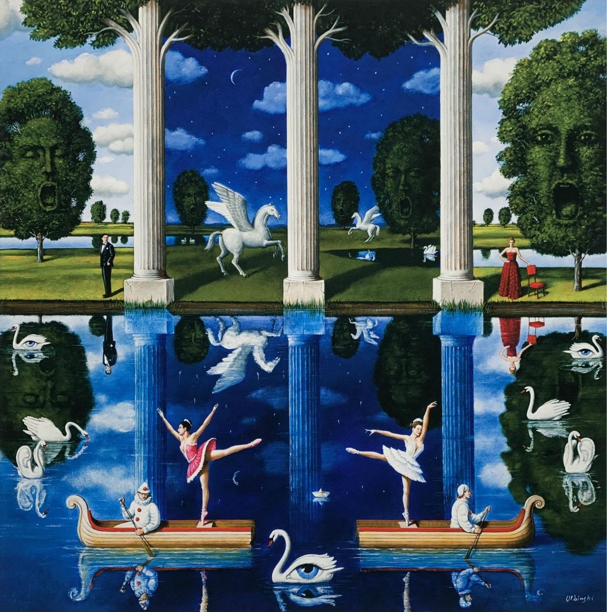 Rafał Olbiński Figurative Print - A Lake - XXI Century, Contemporary Figurative Surrealist Print, Colorful