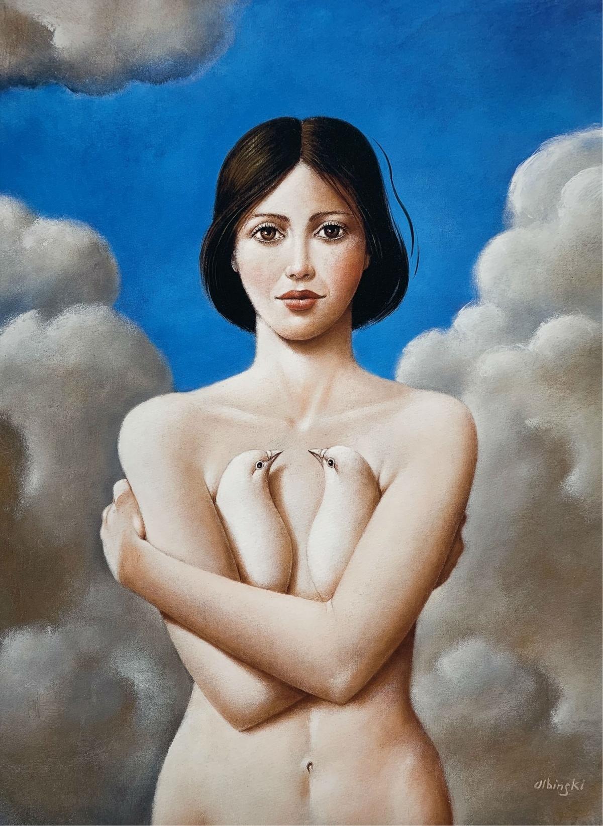 Rafał Olbiński Portrait Print - A model - XXI Century, Contemporary Figurative Surrealist Print