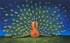 A peacock. Figurative Surrealist print, Vibrant colors, Polish art master