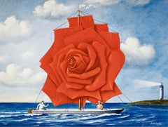 A rose. Figurative Surrealist print, Vibrant colors, Polish art master