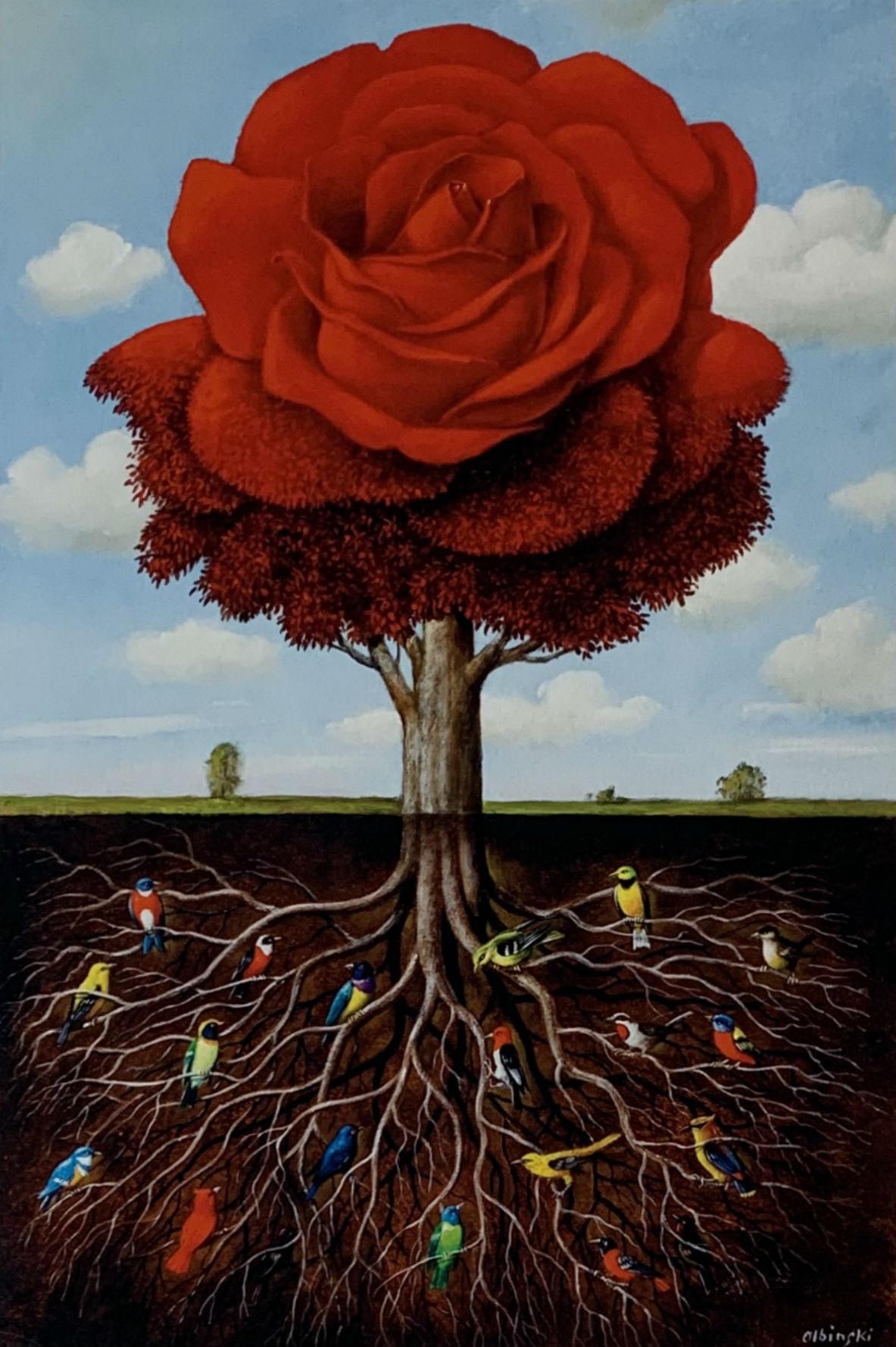 Rafał Olbiński Figurative Print - A rose - Surrealist print, Limited edition, Established Polish artist