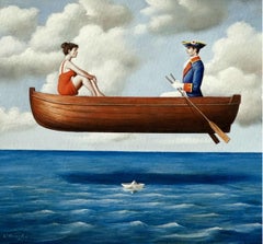 Boats - 21st century, Figurative Surrealist print, Vibrant colors, A couple