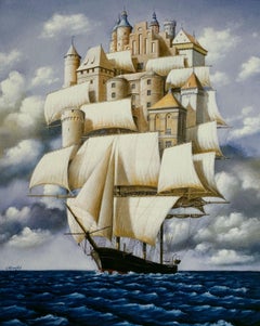 Childhood castles - Contemporary Figurative Surrealist Print, Marine, Ship