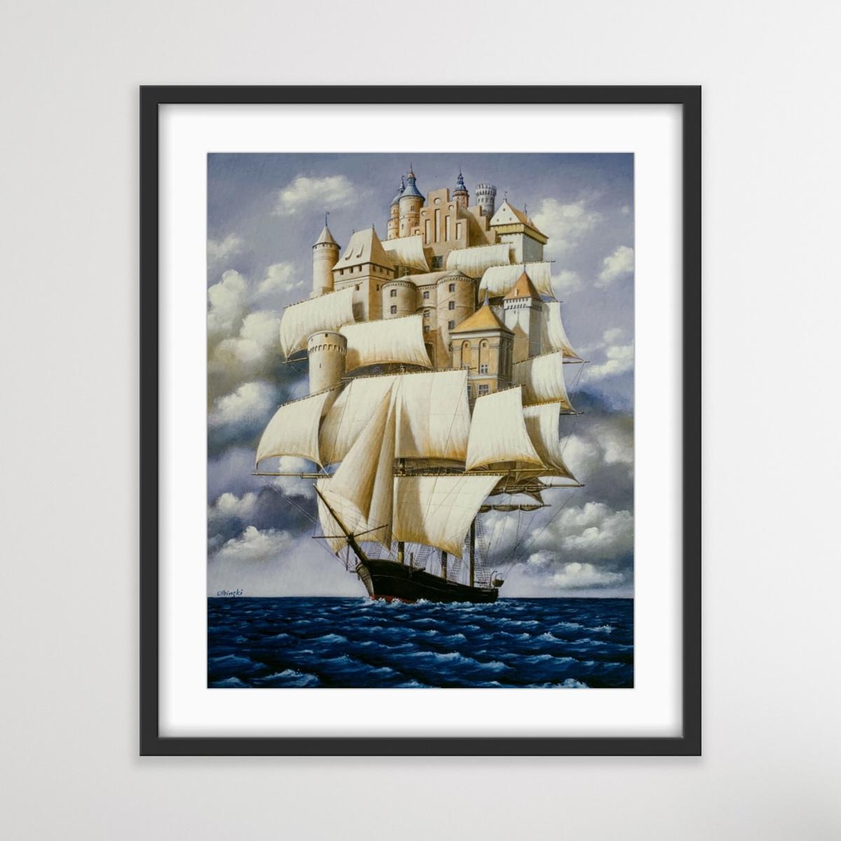 Childhood castles - Surrealist print, Limited edition, Established Polish artist - Print by Rafał Olbiński