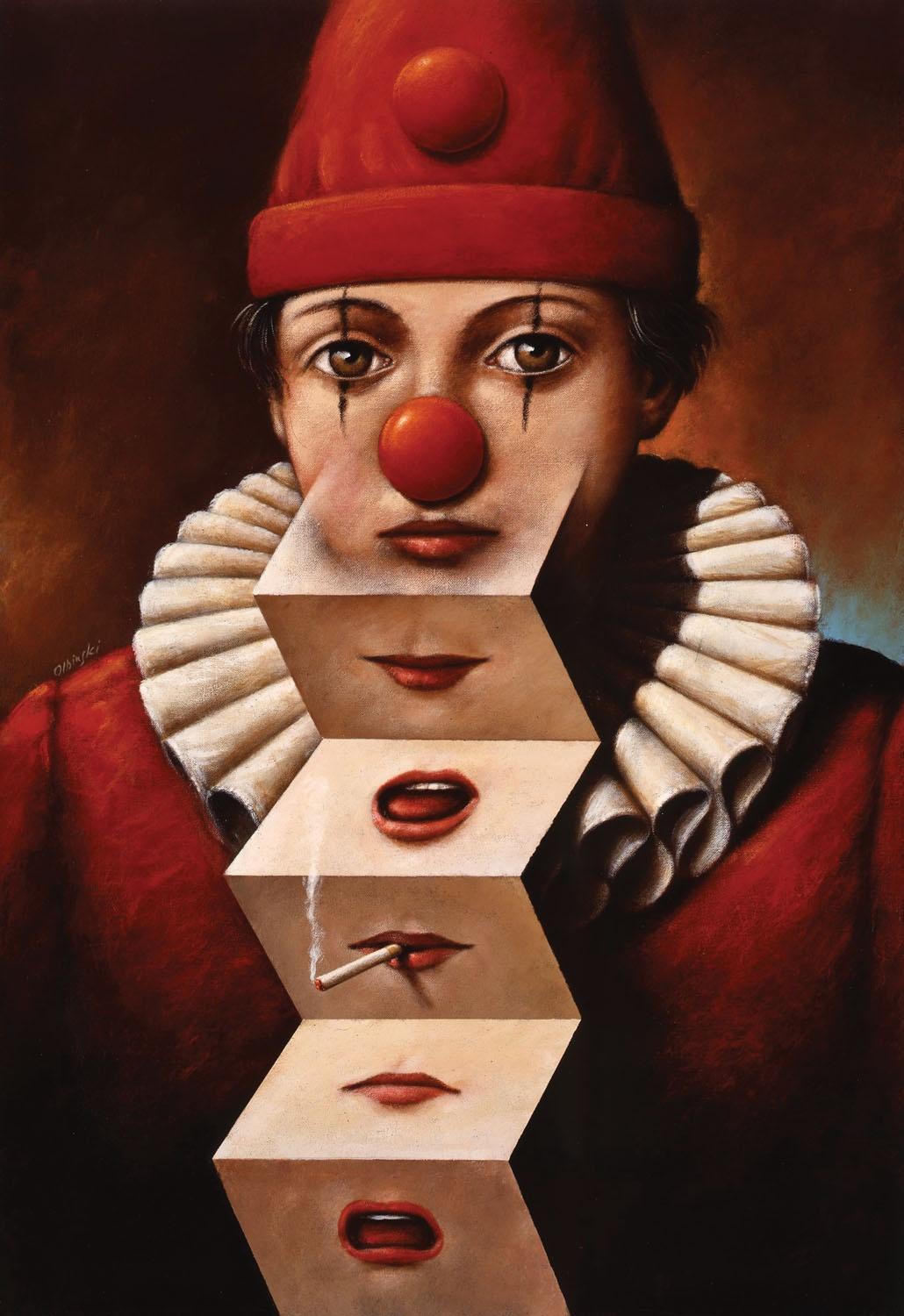 Clown of many faces. Limited edition print, Surreal, Established Polish artist