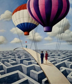 Hot-air balloons - 21st century, Figurative Surrealist print, Vibrant colors