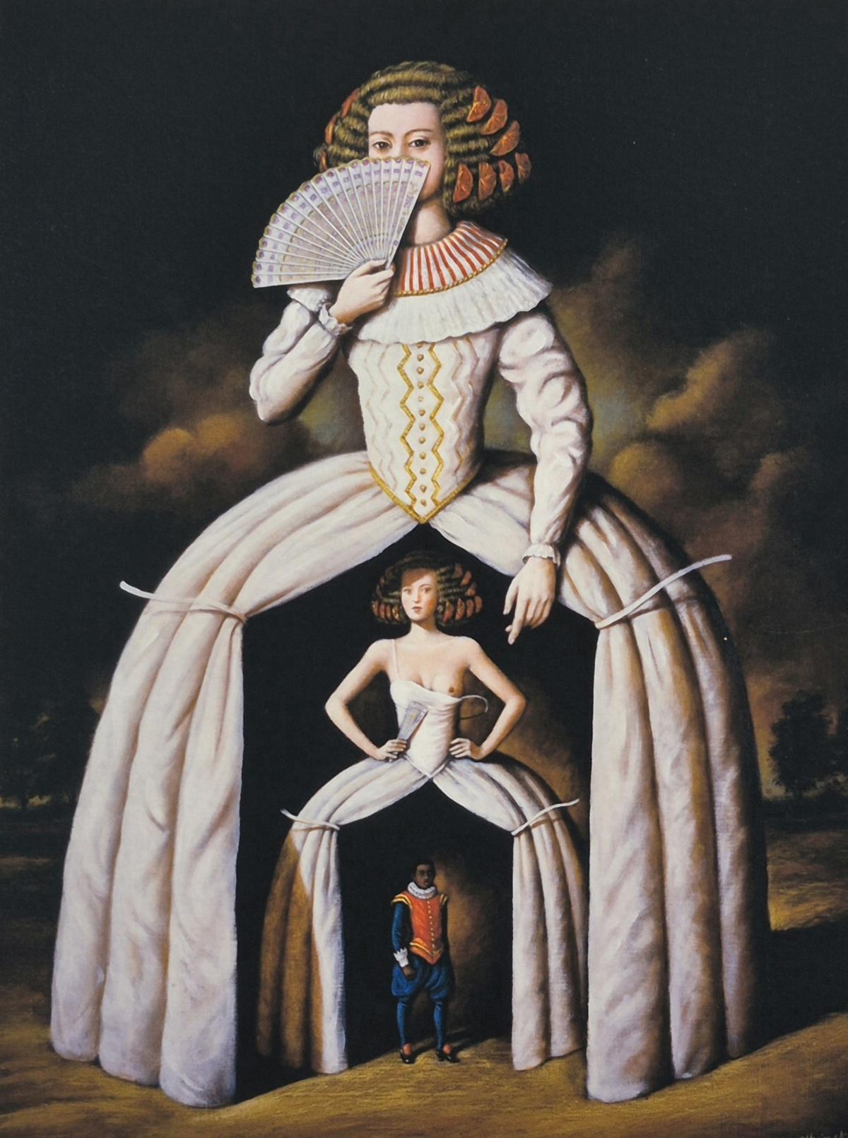 Rafał Olbiński Figurative Print - Infanta-curtain, limited edition, Surreal,  Established Polish artist