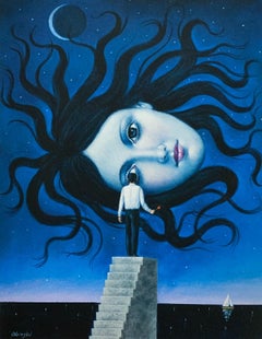 Medusa - 21st century, Figurative Surrealist print, Blue, Mythology