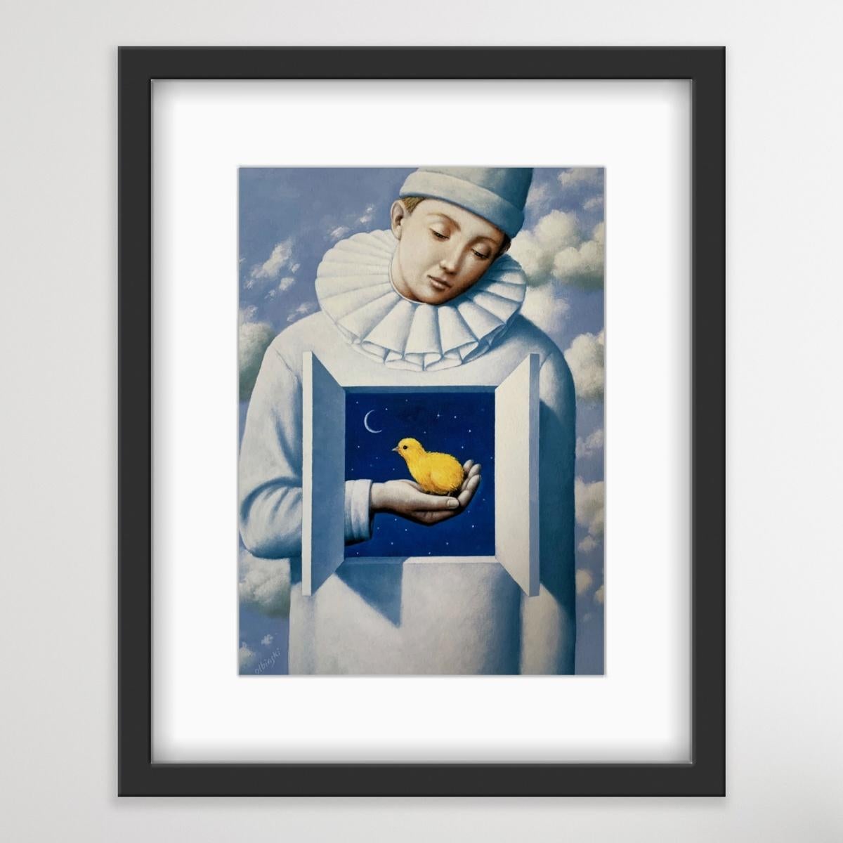 Pierrot - Stampa surrealista, Edizione limitata, Artista polacco affermato - Print di Rafał Olbiński