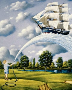 Sailing ship - Figurative Surrealist print, Vibrant colors, Polish art master