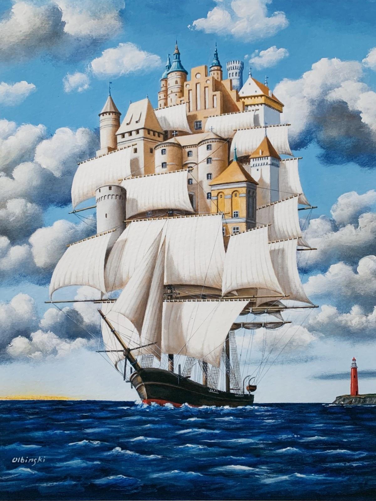 Barcos de imaginación. Impresión en edición limitada, Surrealista,  Artista polaco consagrado