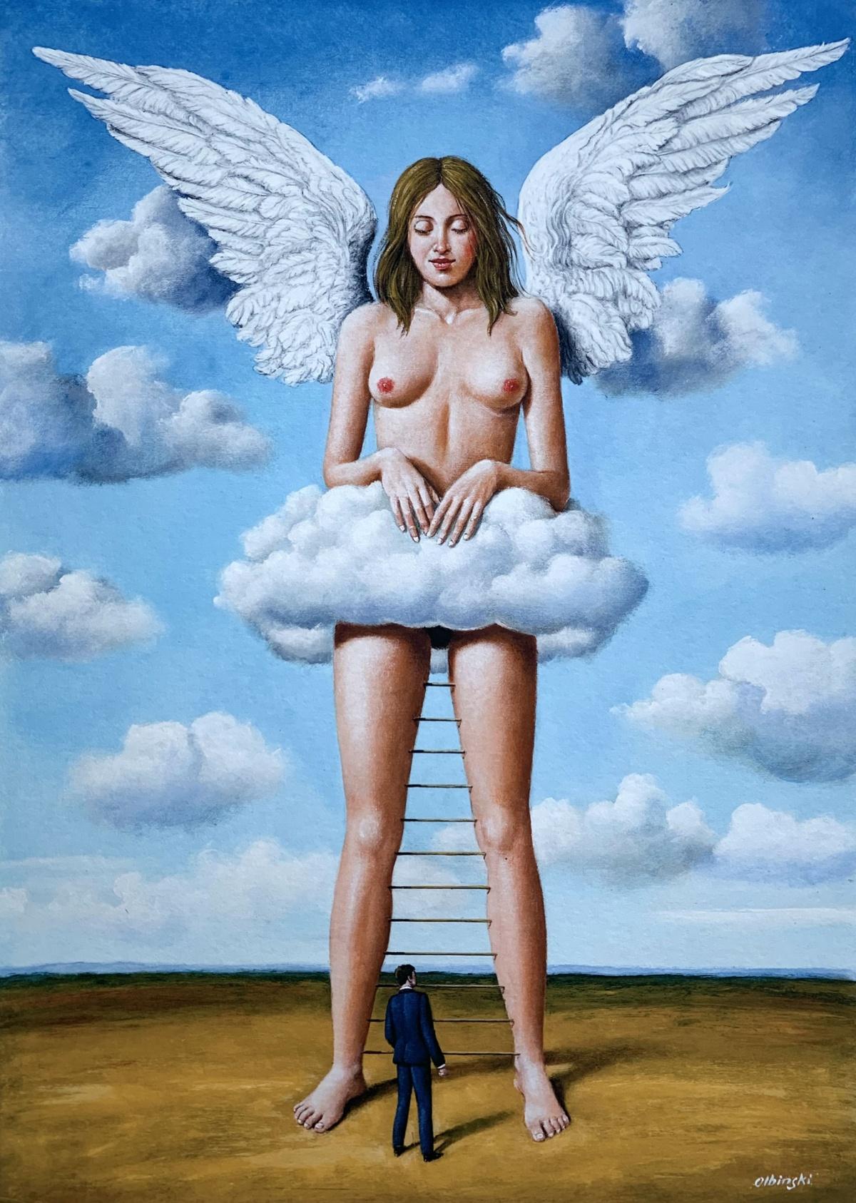 Rafał Olbiński Portrait Print – Die Treppe zum Himmel. Surrealistischer Druck, limitierte Auflage, gegründeter polnischer Künstler