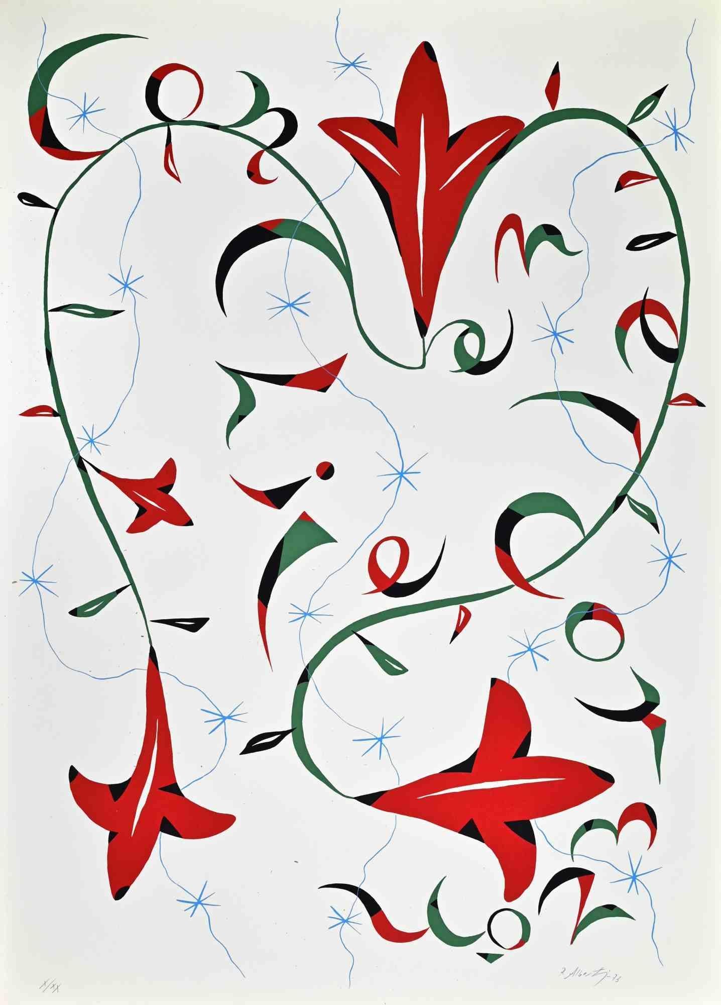 Abstract Composition - Lithograph by Rafael Alberti - 1973