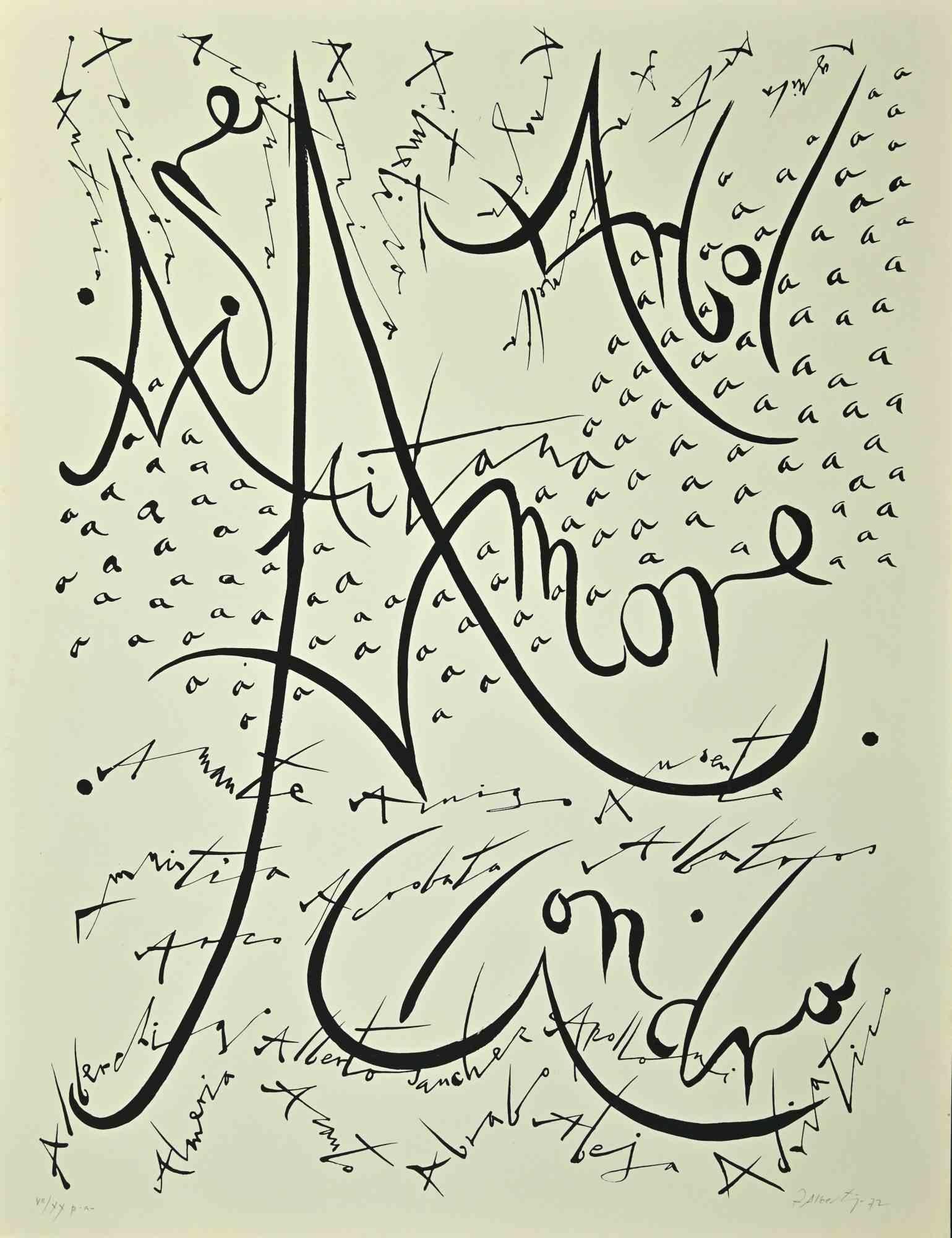 Lettera Afrom della serie Alphabet è una litografia realizzata da Rafael Alberti nel 1972.

Firmato a mano e datato sul margine inferiore destro. 

Prova d'artista, scritta a matita in basso, da un'edizione di XX stampe.

Buone condizioni.


L'opera