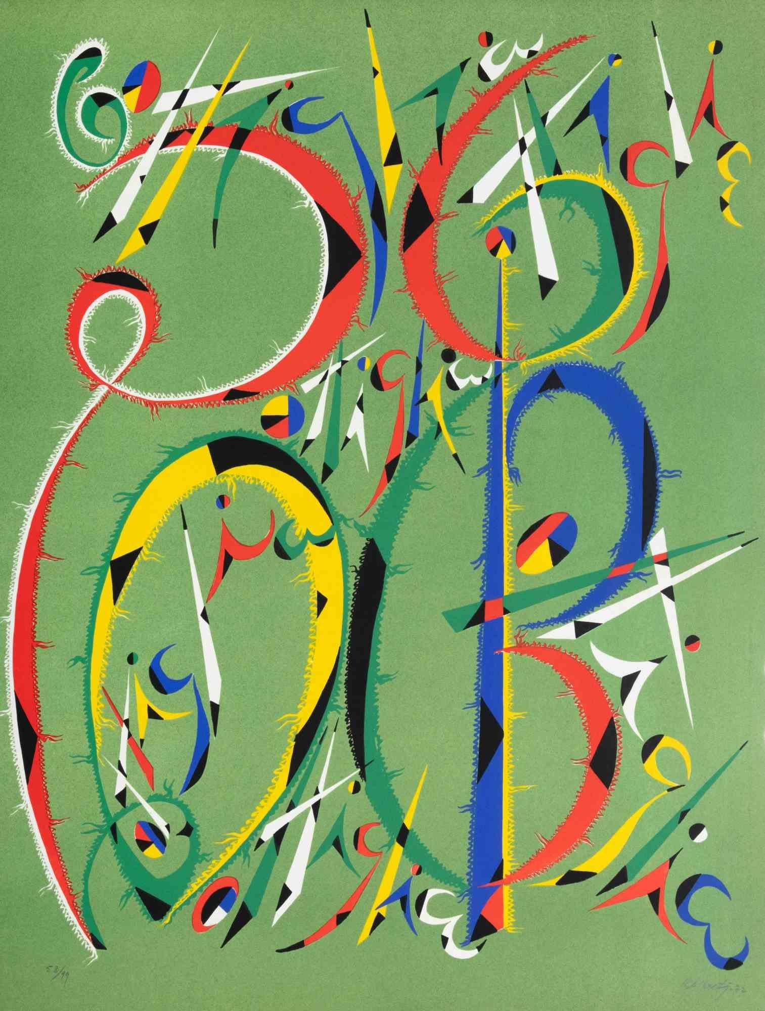 Letter B by Rafael Alberti, from Alphabet series,  is an original lithograph, realized by Rafael Alberti in 1972.


Hand signed and dated on the lower right margin. Numbered on the lower left.

Editioon of 53/99

The artwork represents the letter B,