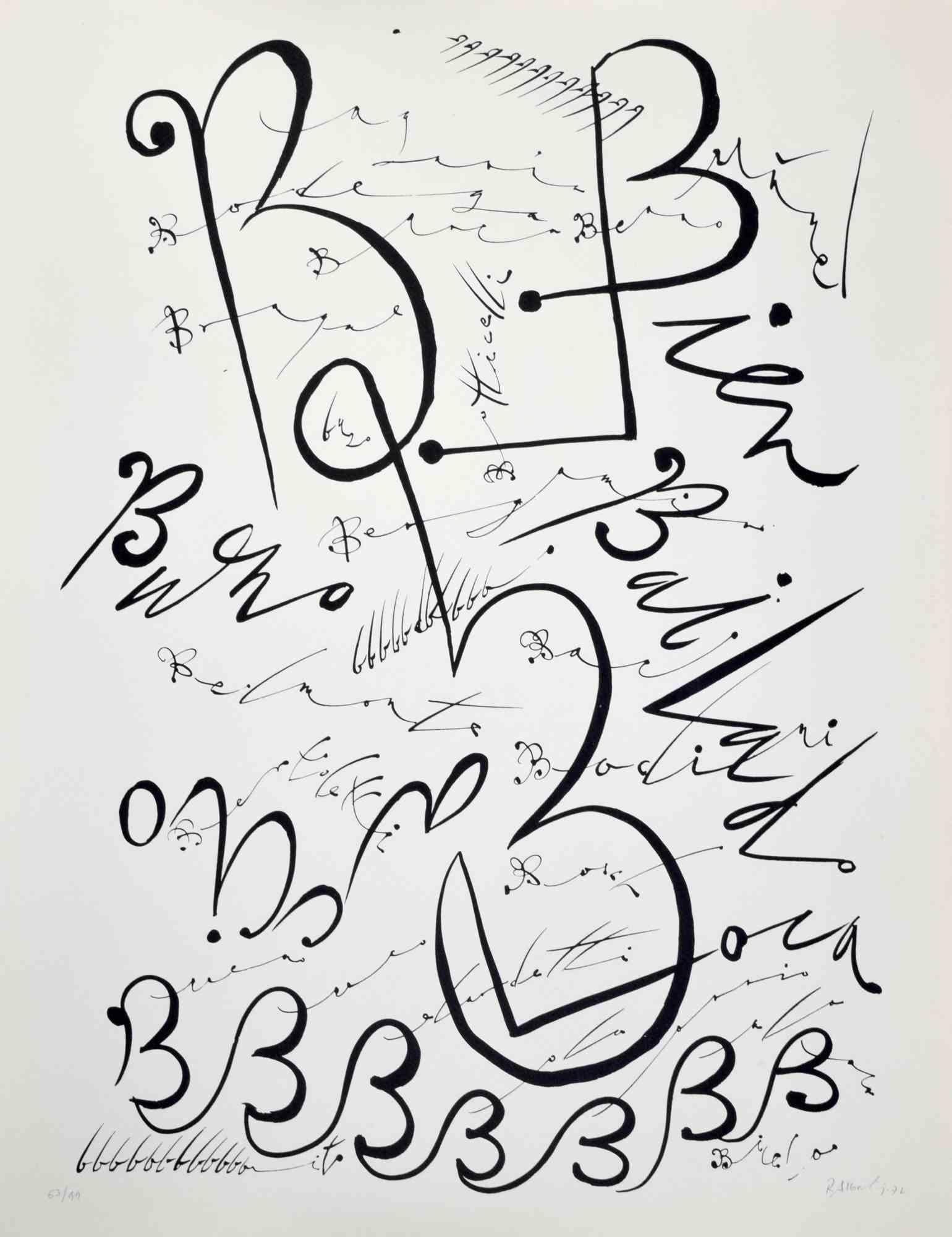 La Lettera B di Rafael Alberti, della serie Alphabet, è una litografia realizzata da Rafael Alberti nel 1972.

Firmato a mano e datato sul margine inferiore destro. Numerato in basso a sinistra.

Edizione del 53/99

L'opera d'arte rappresenta la