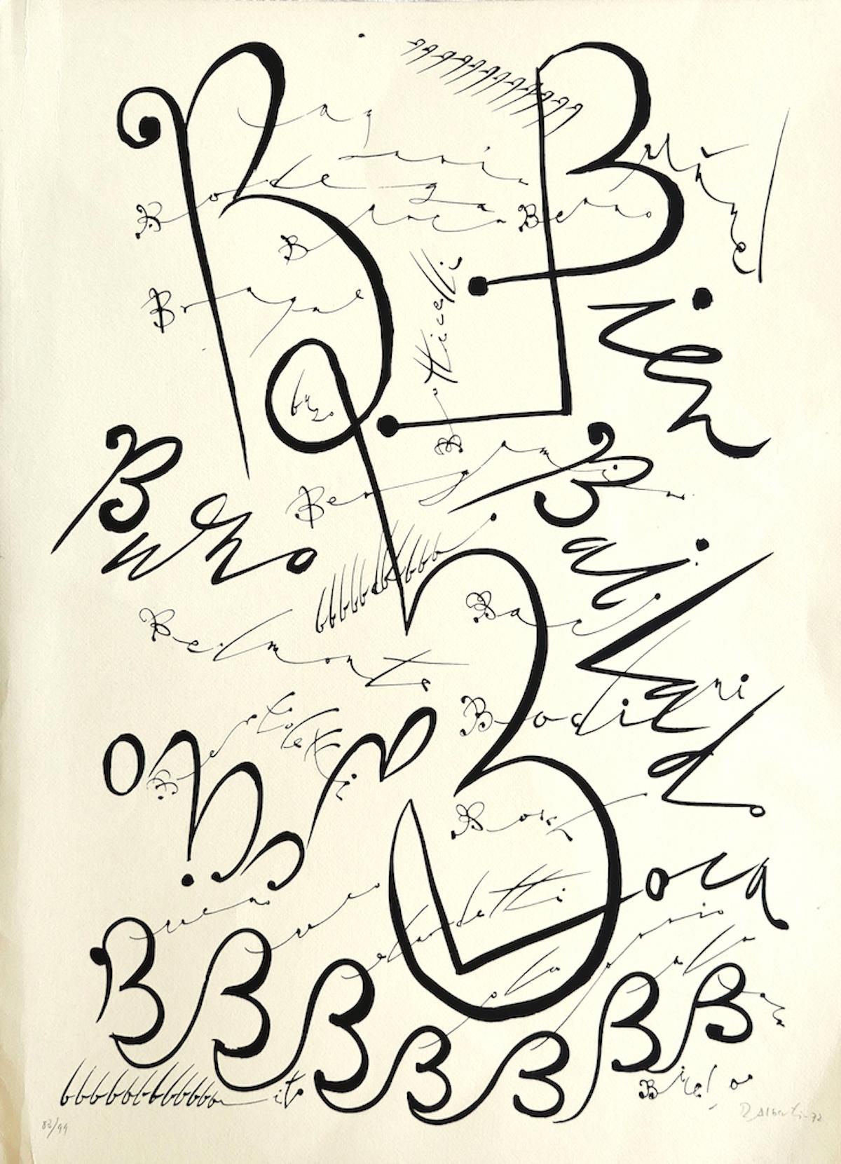 Rafael Alberti Abstract Print - Letter B - Original Lithograph by Raphael Alberti - 1972