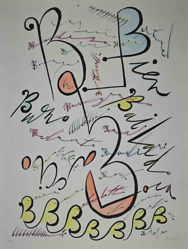 Rafael Alberti Abstract Print - Letter B - Original Lithograph by Raphael Alberti - 1972