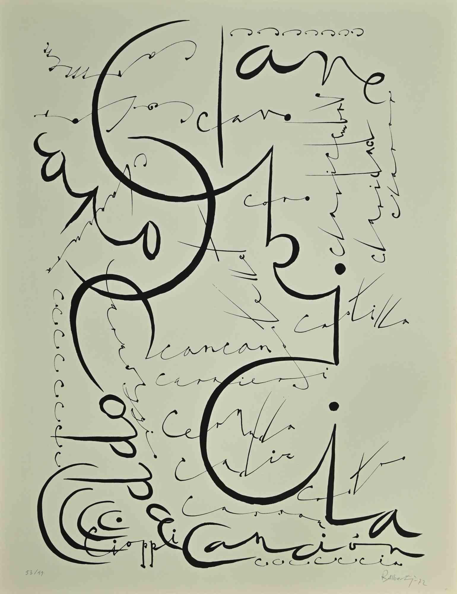 Letter C, from the Alphabet series,  is a lithograph, realized by Rafael Alberti in 1972.

Hand-signed and dated on the lower right margin. 

Numbered in pencil on the lower, from an edition of 99 prints.

Good conditions, with foxing


The artwork