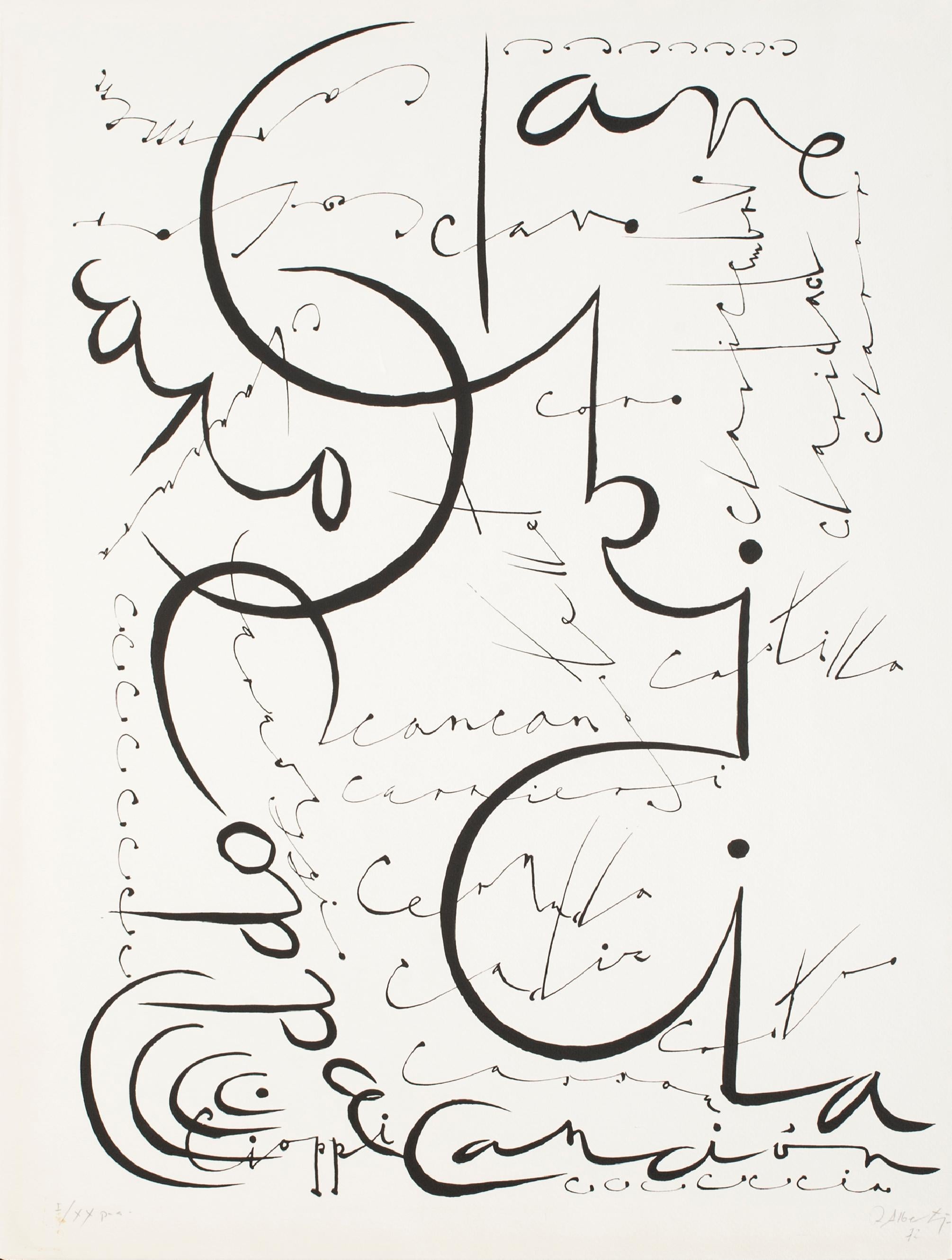 Rafael Alberti Abstract Print - Letter C - Original Lithograph by Raphael Alberti - 1972