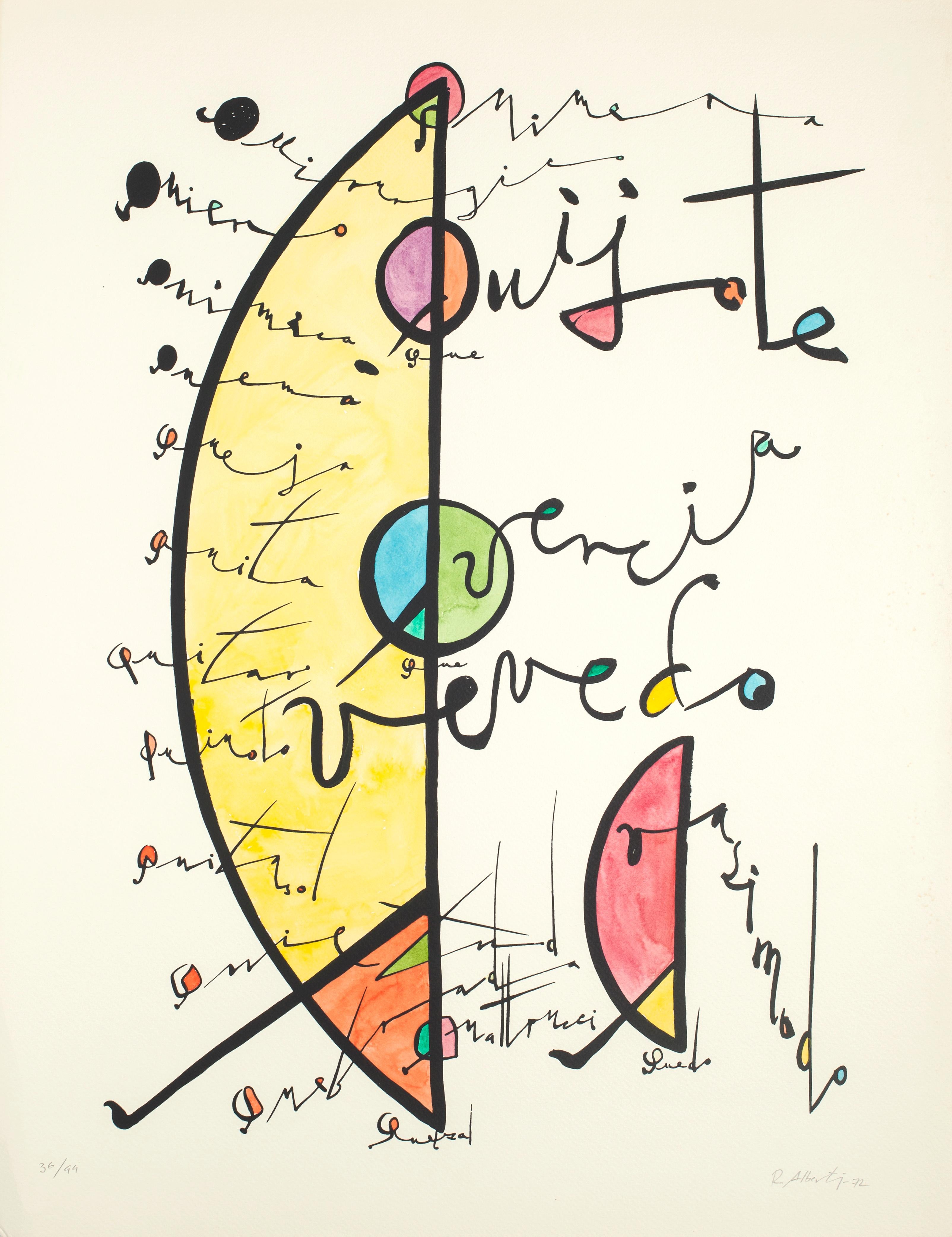 Lettre D - Lithographie colorée à la main de Raphael Alberti - 1972