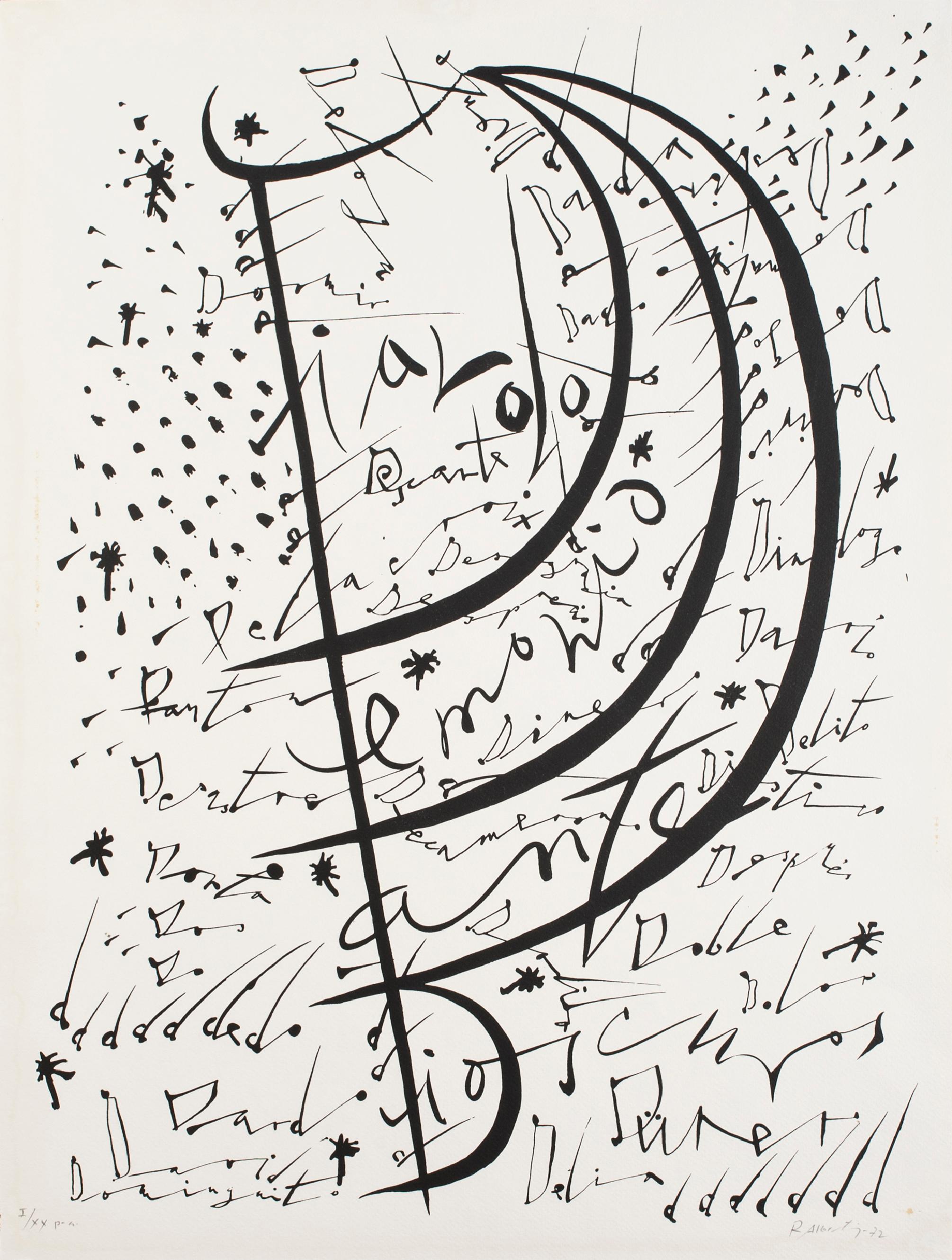 Rafael Alberti Abstract Print - Letter D - Original Lithograph by Raphael Alberti - 1972
