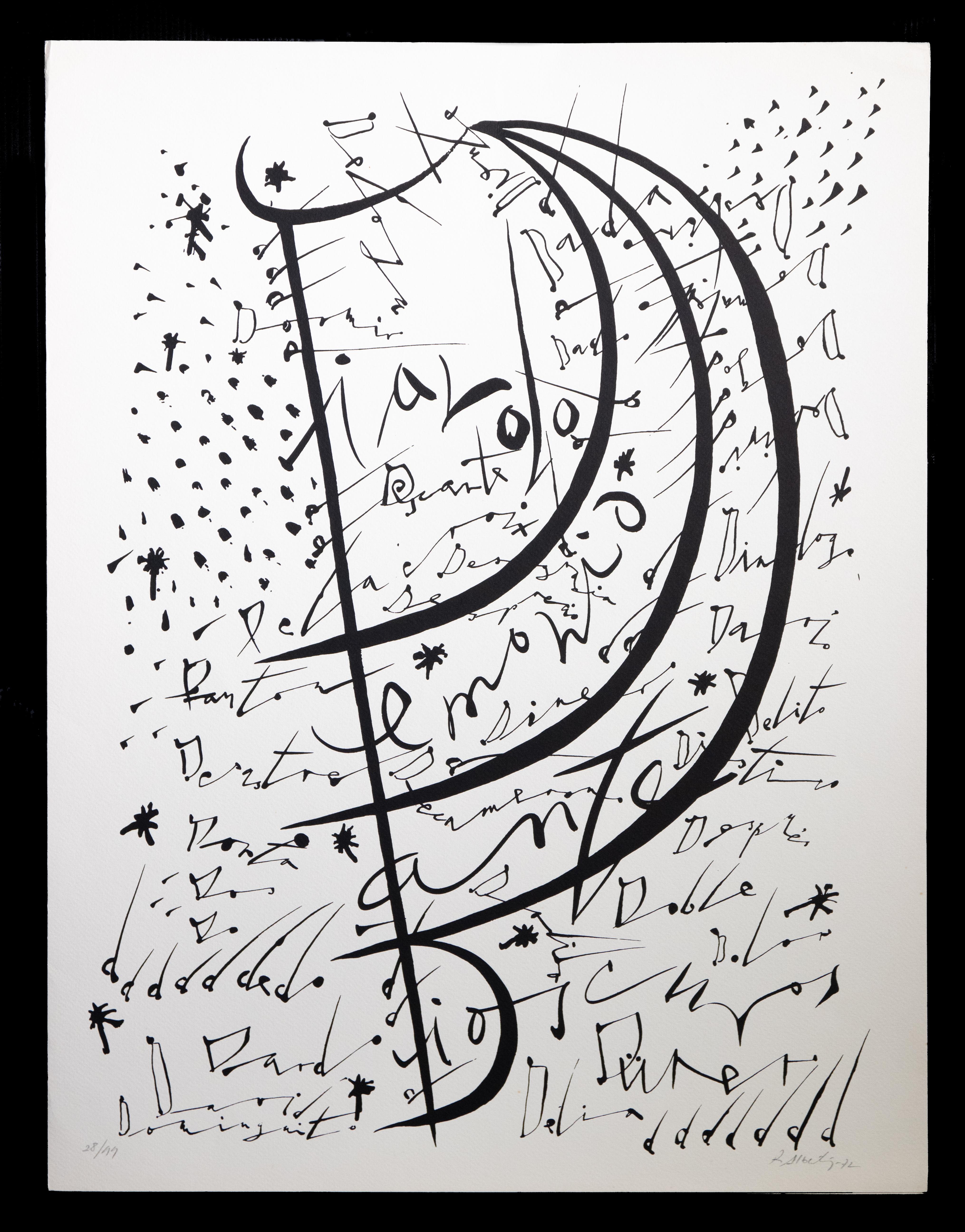 Rafael Alberti Abstract Print - Letter D - Original Lithograph by Raphael Alberti - 1972