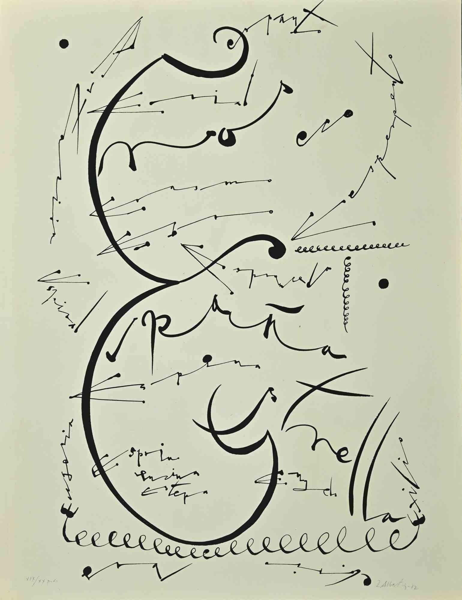 La lettera E, della serie Alphabet, è una litografia realizzata da Rafael Alberti nel 1972.

Firmato a mano e datato sul margine inferiore destro. 

Numerato a matita nella parte inferiore, da un'edizione di XX stampe.

Buone condizioni.


L'opera