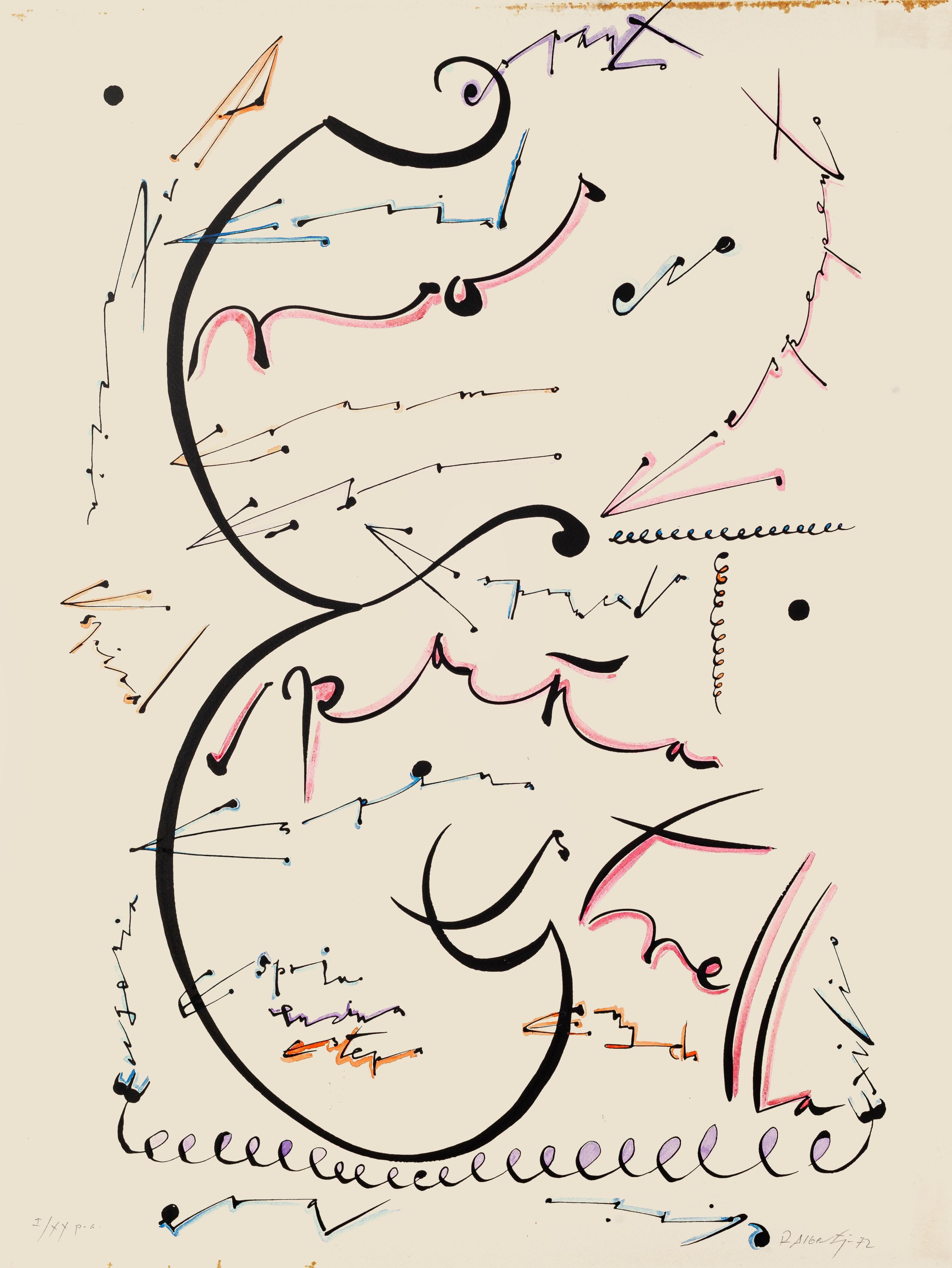 Rafael Alberti Abstract Print - Letter E - Original Lithograph by Raphael Alberti - 1972