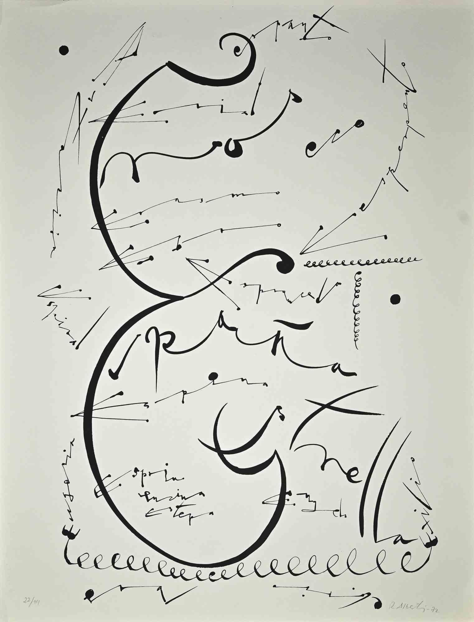 Buchstaben E – Originallithographie von Raphael Alberti – 1972