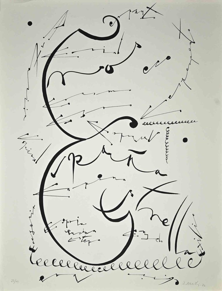 Rafael Alberti Abstract Print - Letter E - Original Lithograph by Raphael Alberti - 1972