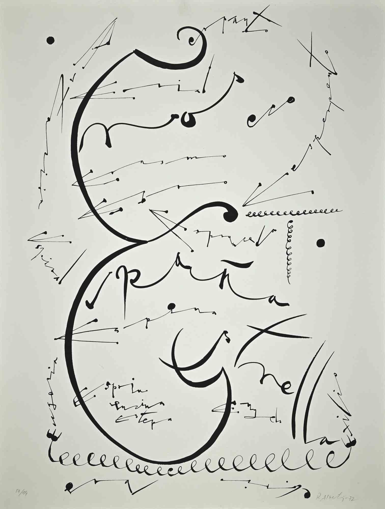 Rafael Alberti Abstract Print - Letter E -  Lithograph by Raphael Alberti - 1972